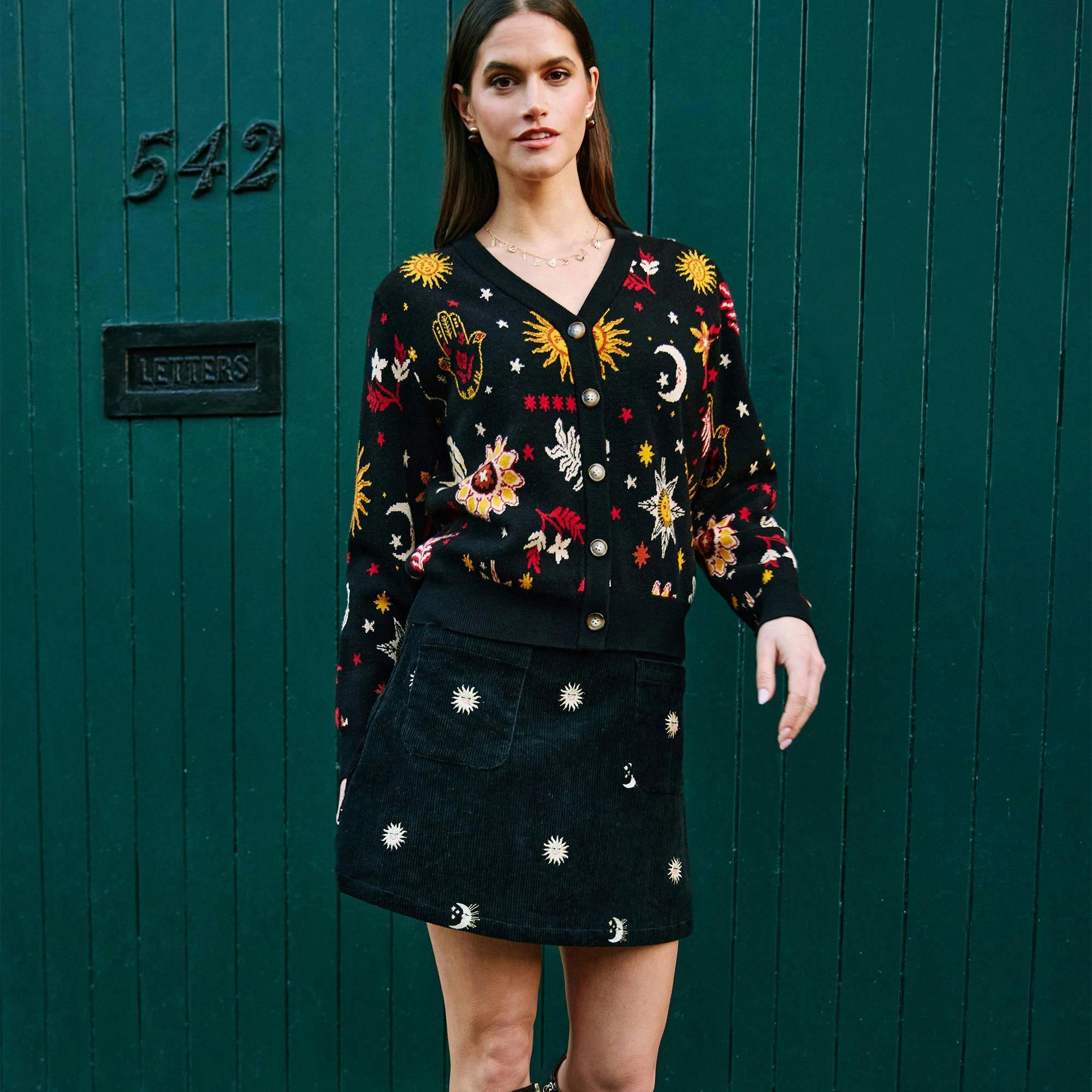 Yumi Black Cosmic Intarsia Cardigan , view 2 of 6