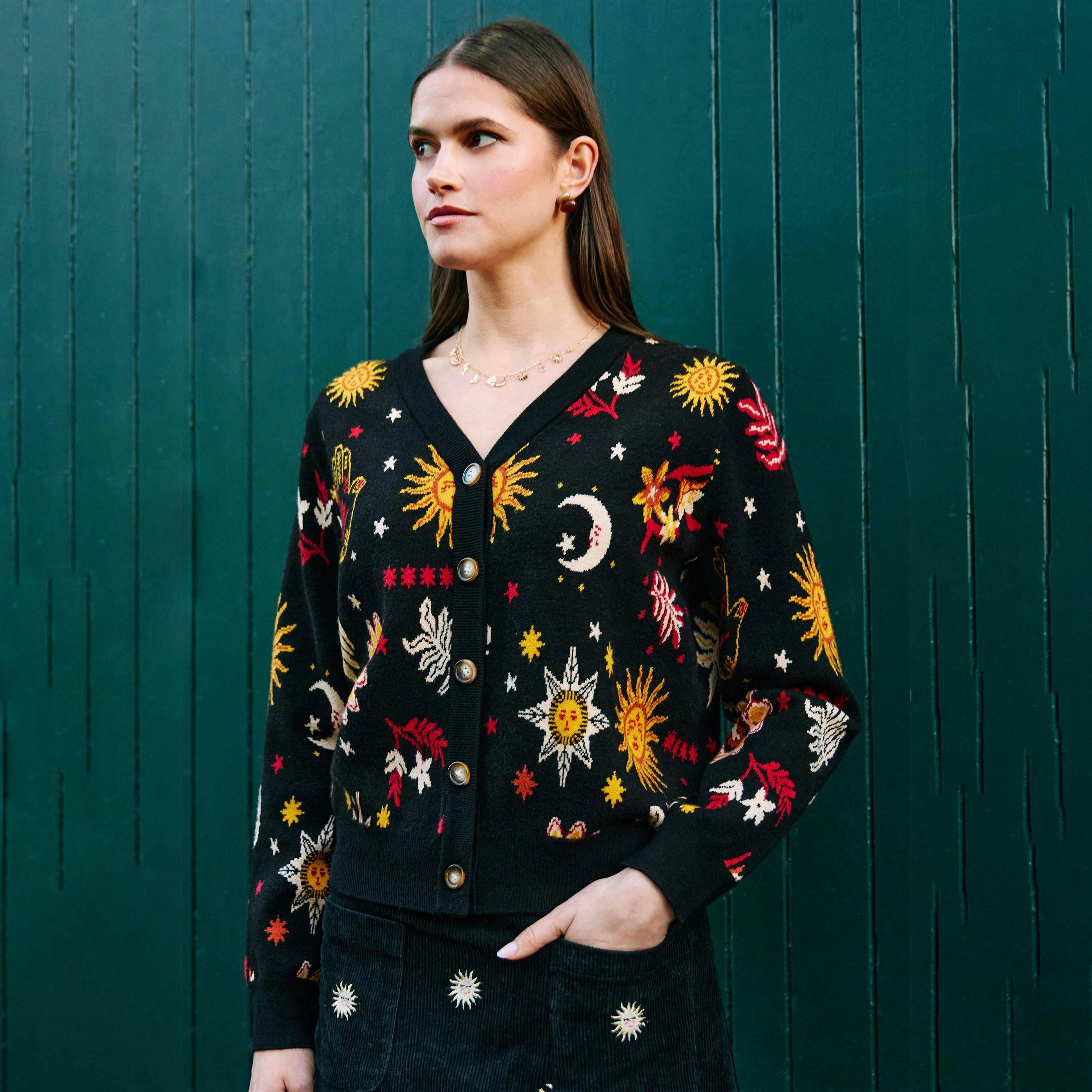 Yumi Black Cosmic Intarsia Cardigan , view 3 of 6