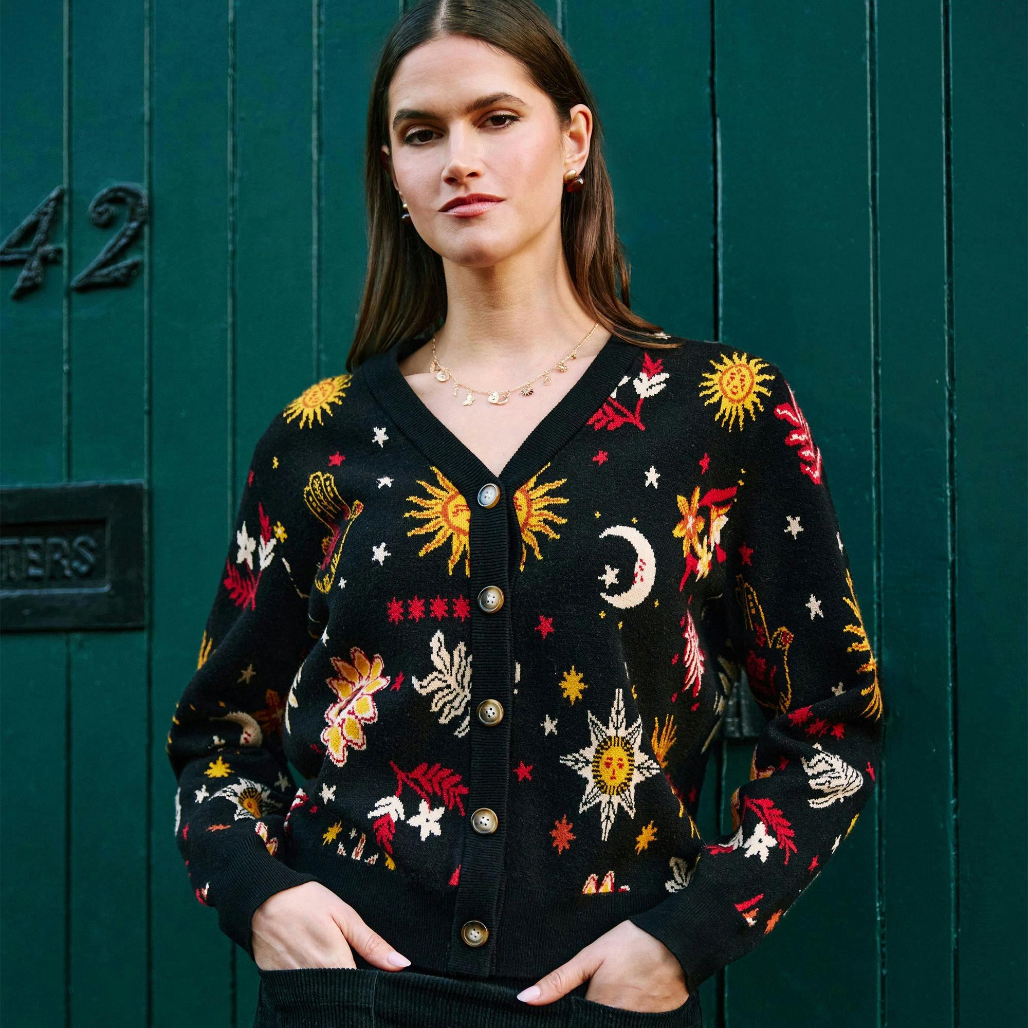 Yumi Black Cosmic Intarsia Cardigan , view 5 of 6