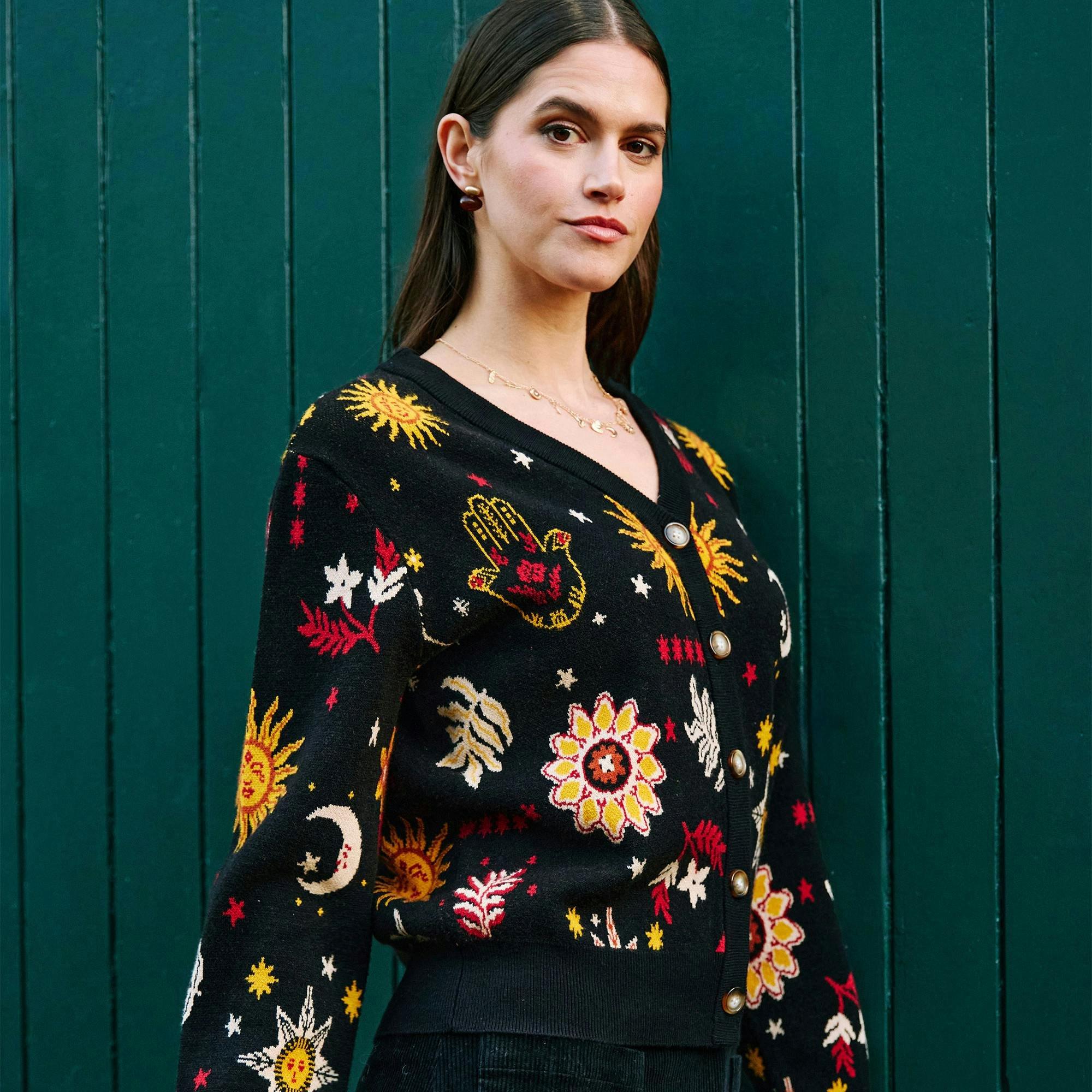 Yumi Black Cosmic Intarsia Cardigan , view 6 of 6