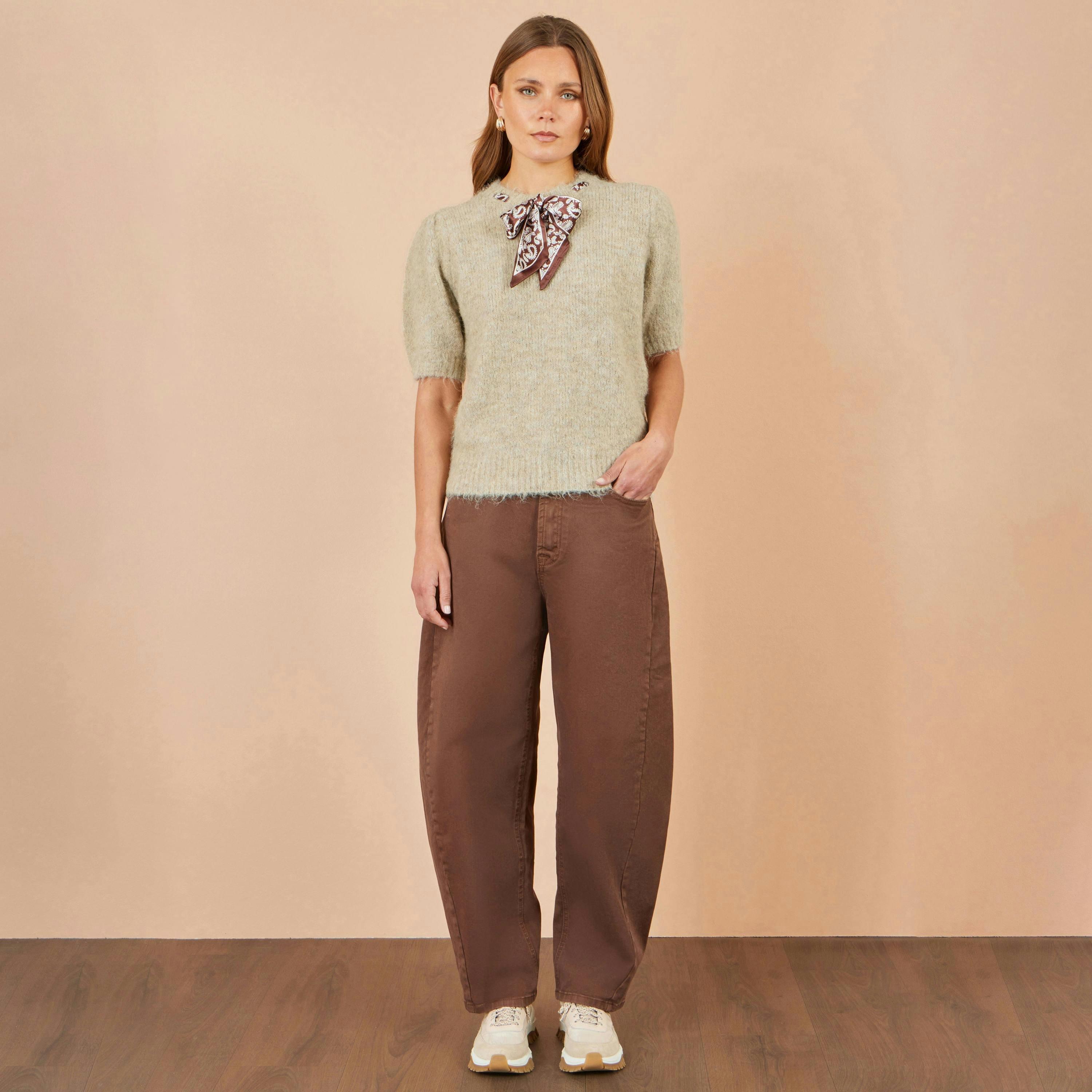 Yumi Beige Fluffy Jumper With Scarf Detail , view 3 of 5