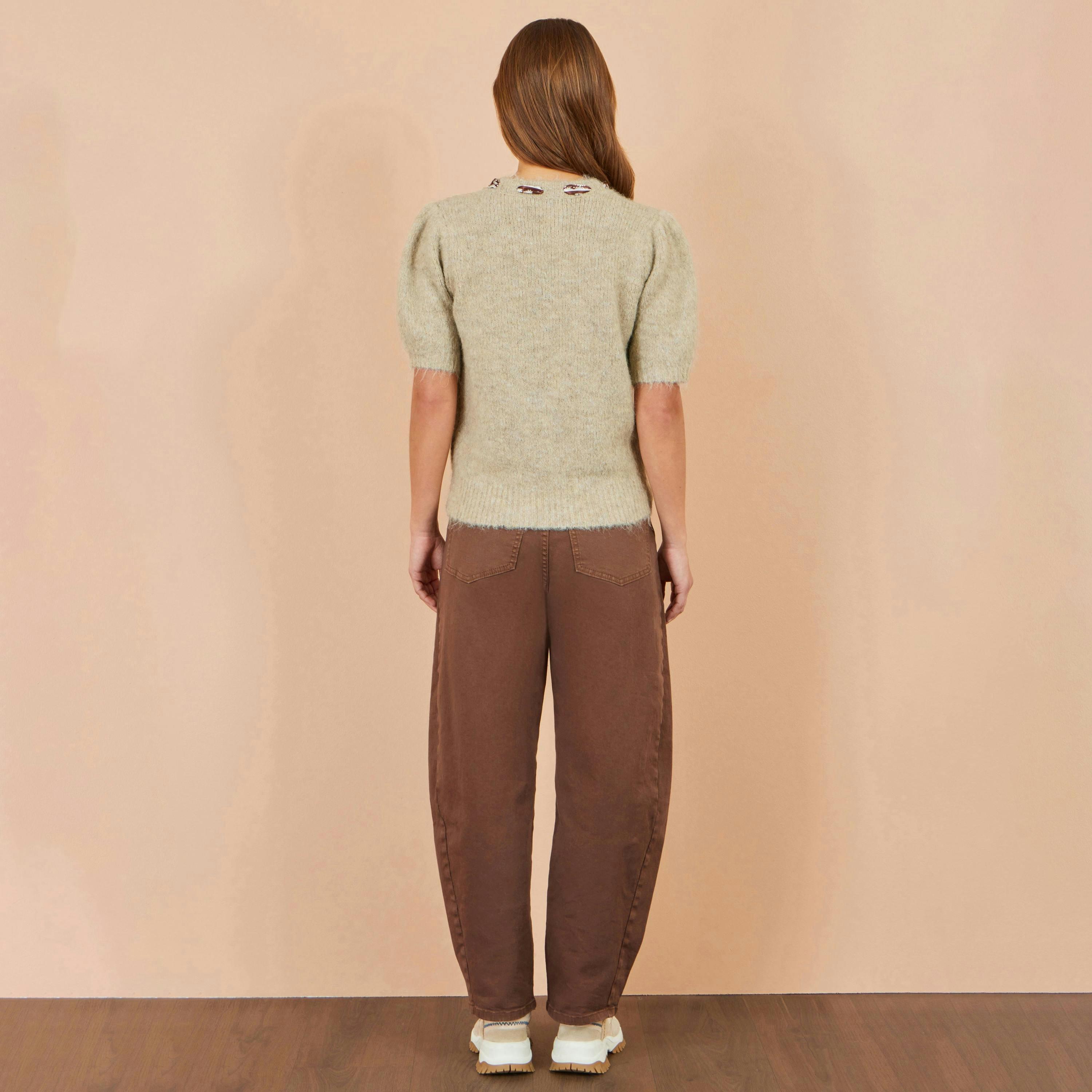 Yumi Beige Fluffy Jumper With Scarf Detail , view 4 of 5