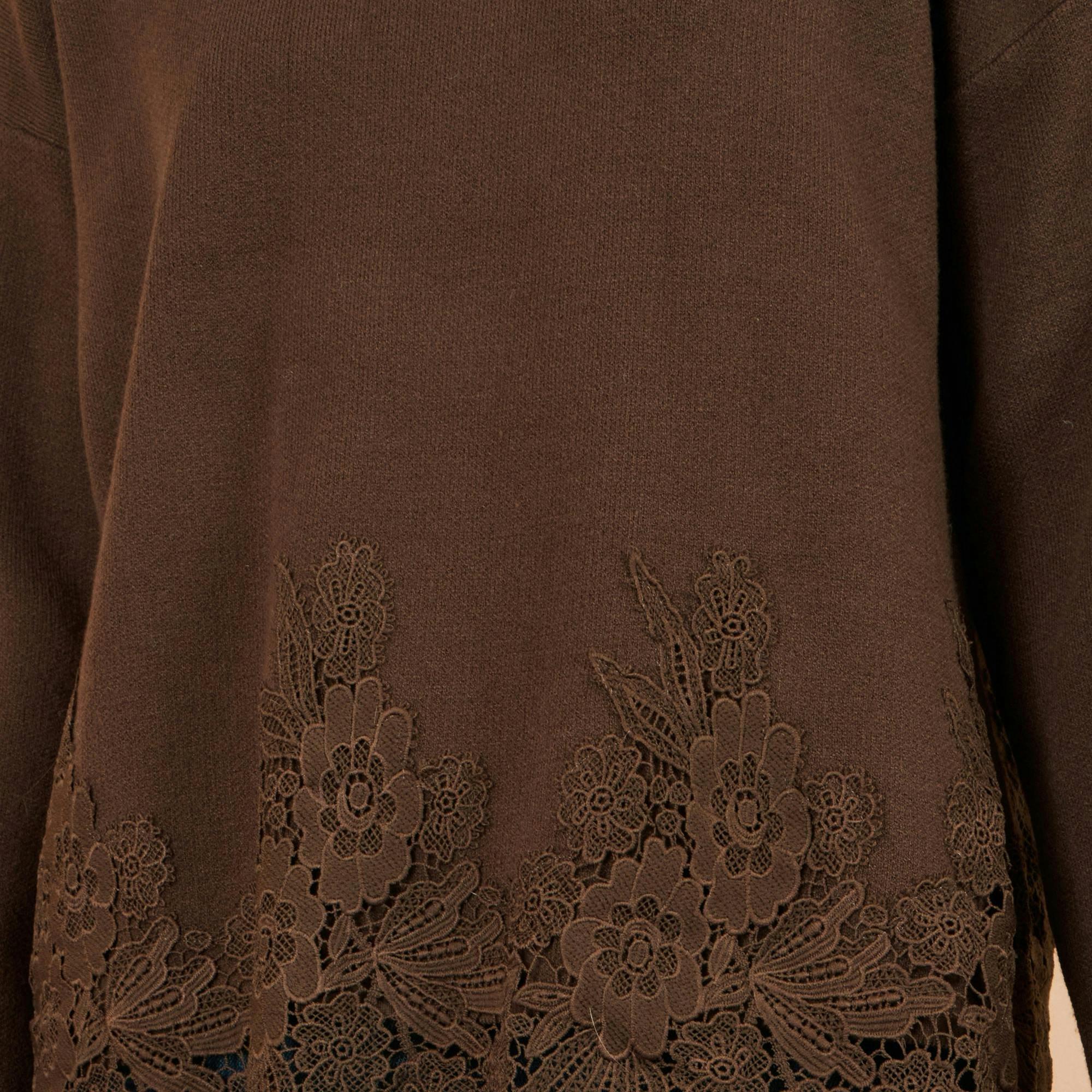 Yumi Brown Viscose Relaxed Jumper With Lace Trim , view 5 of 5