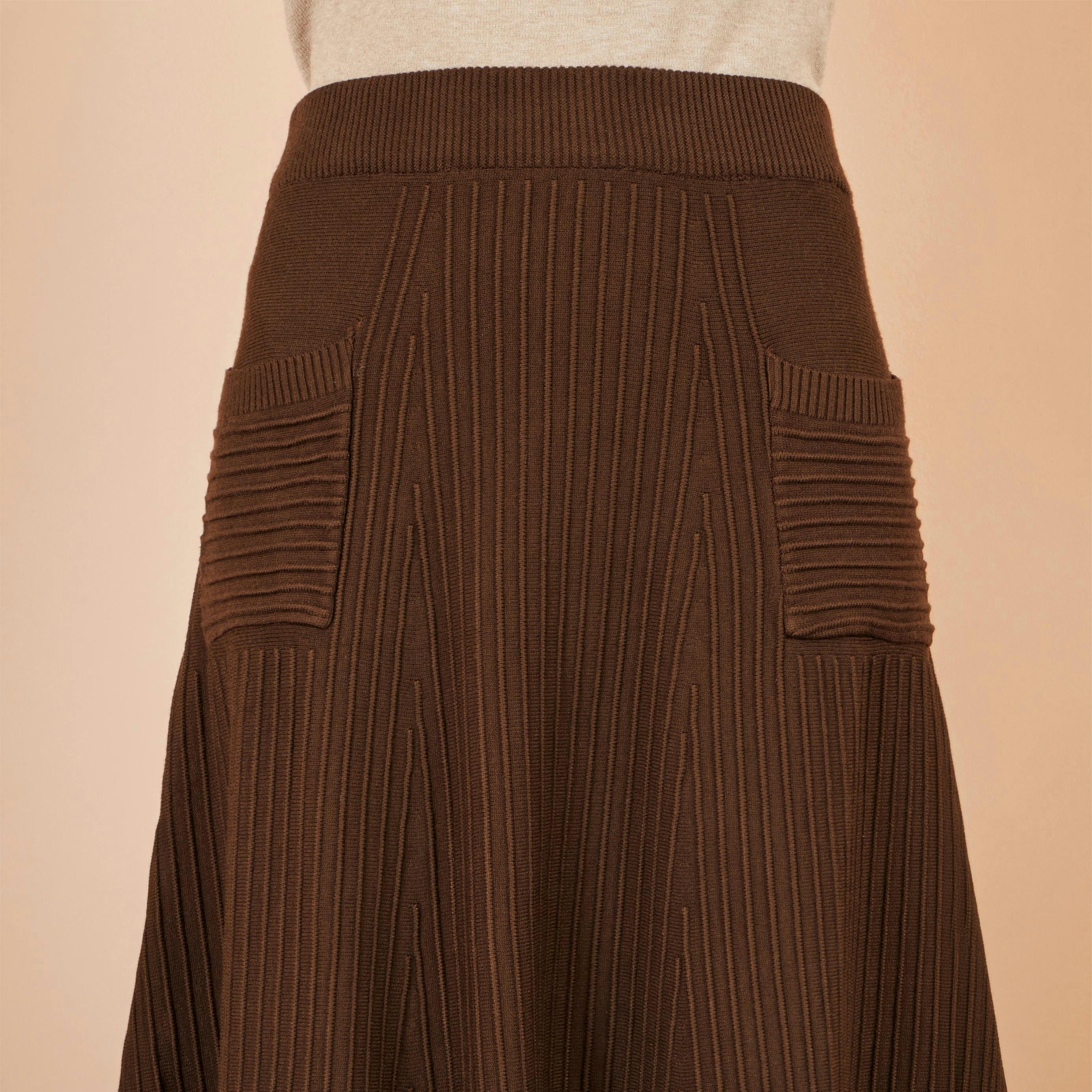 Yumi Brown Knitted Midi Skirt With Pockets , view 4 of 4