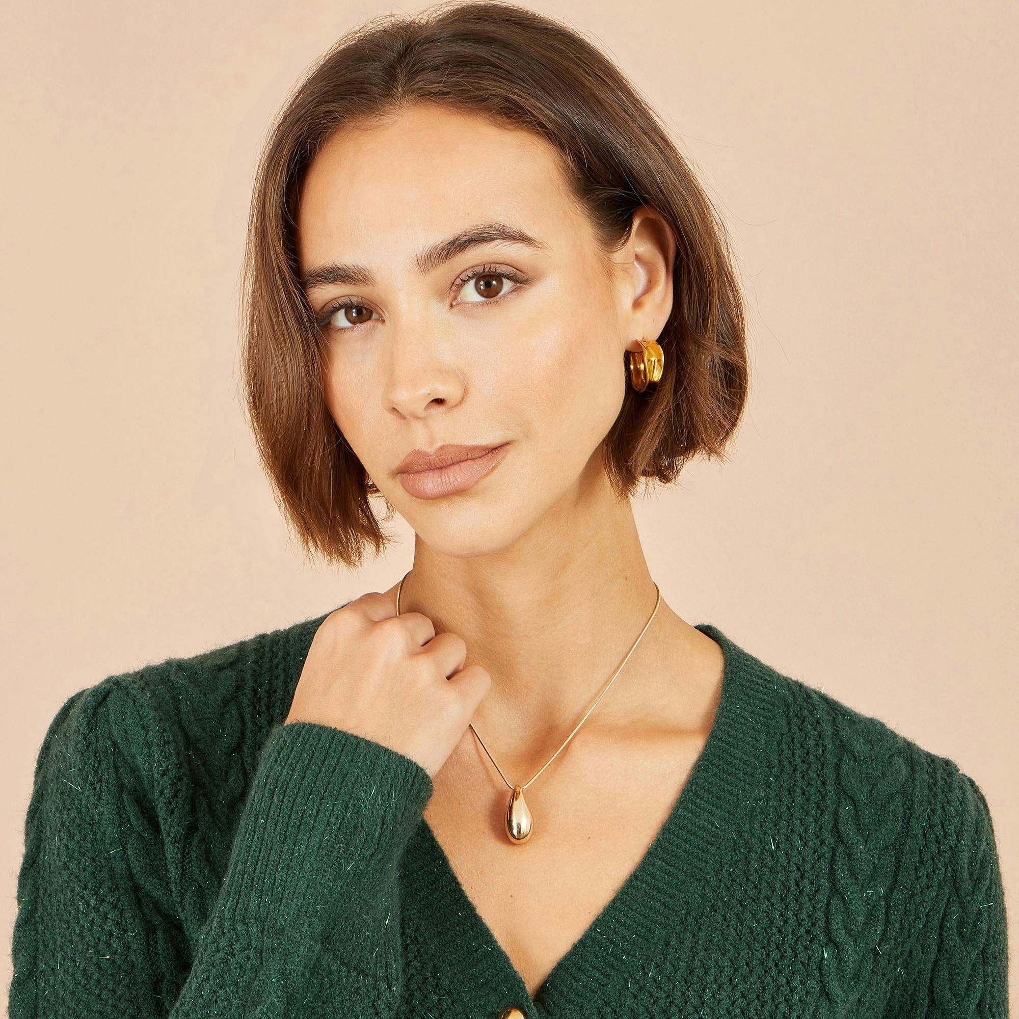 Yumi Green Cable Knit Peplum Cardigan , view 4 of 5