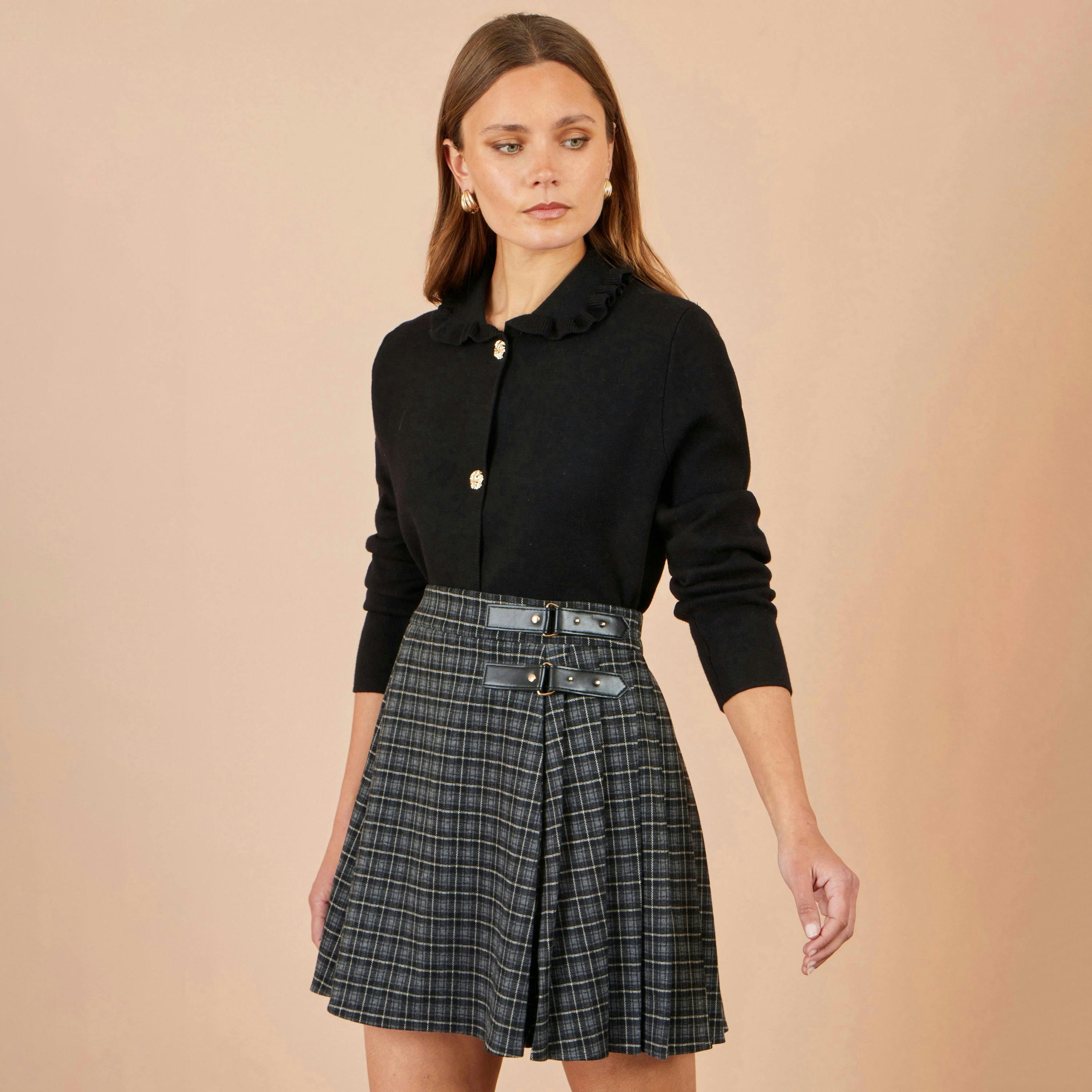 Yumi Black Check Pleated Mini Skirt , view 4 of 4