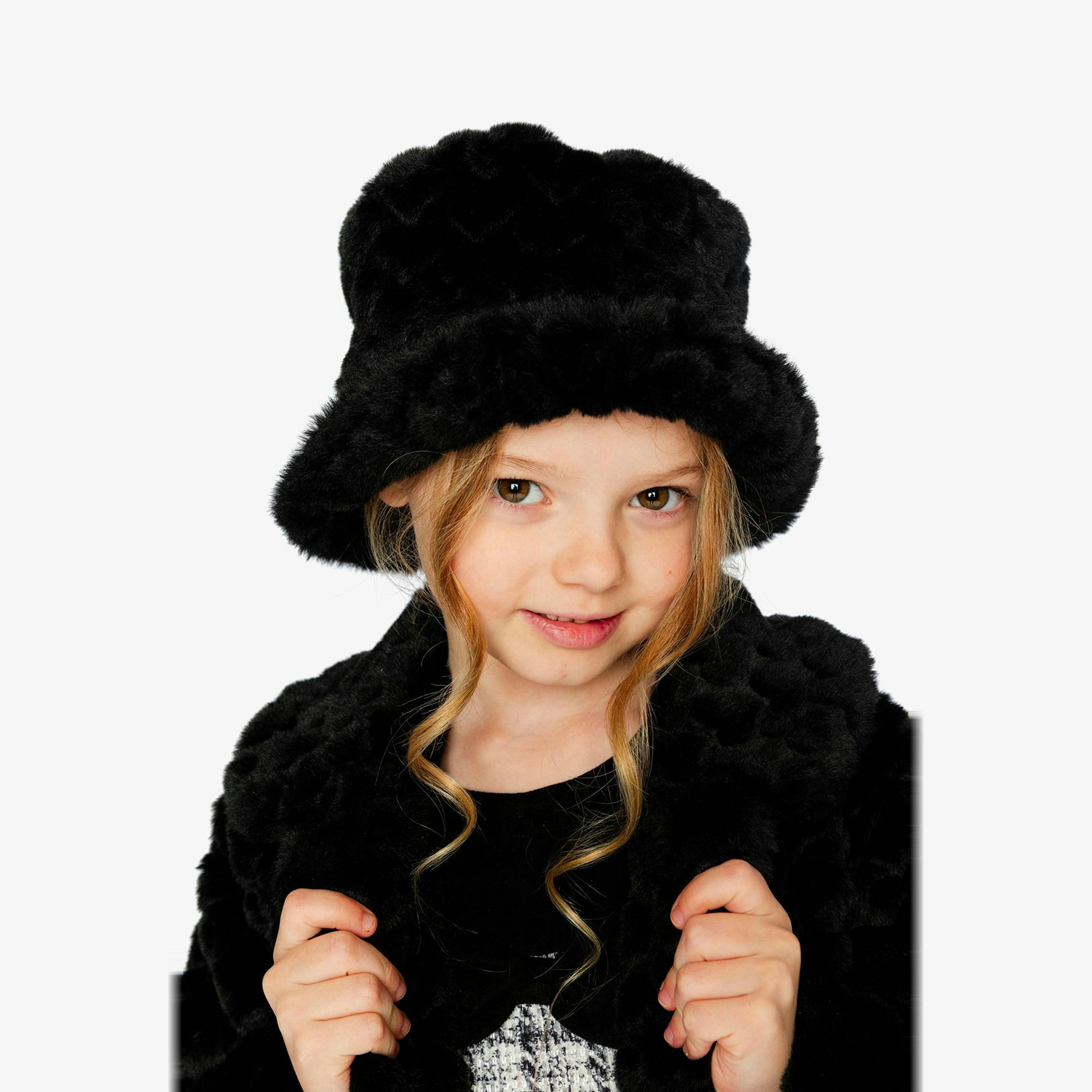 Faux Fur Bucket Hat Black , view 2 of 5