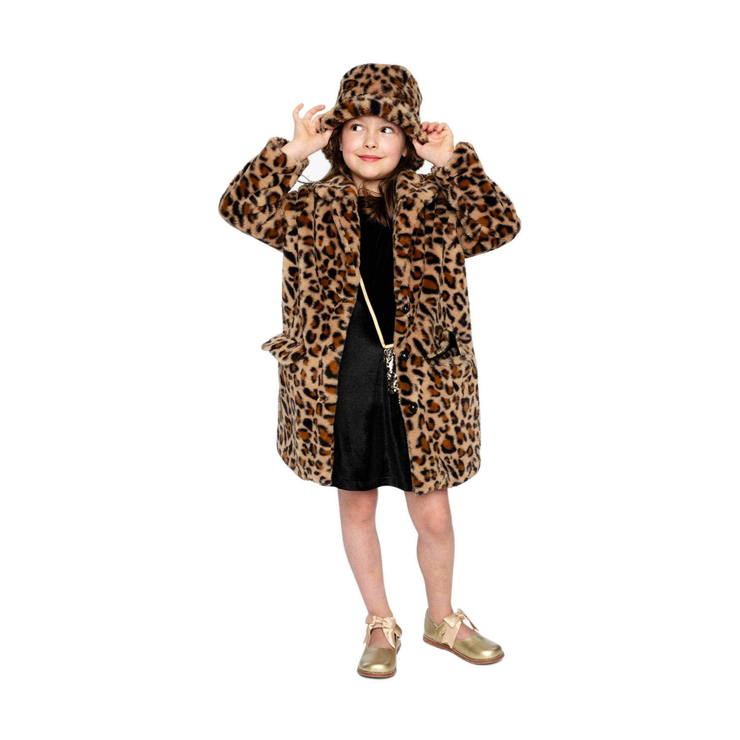 Faux Fur Bucket Hat Brown Leopard Print , view 3 of 4