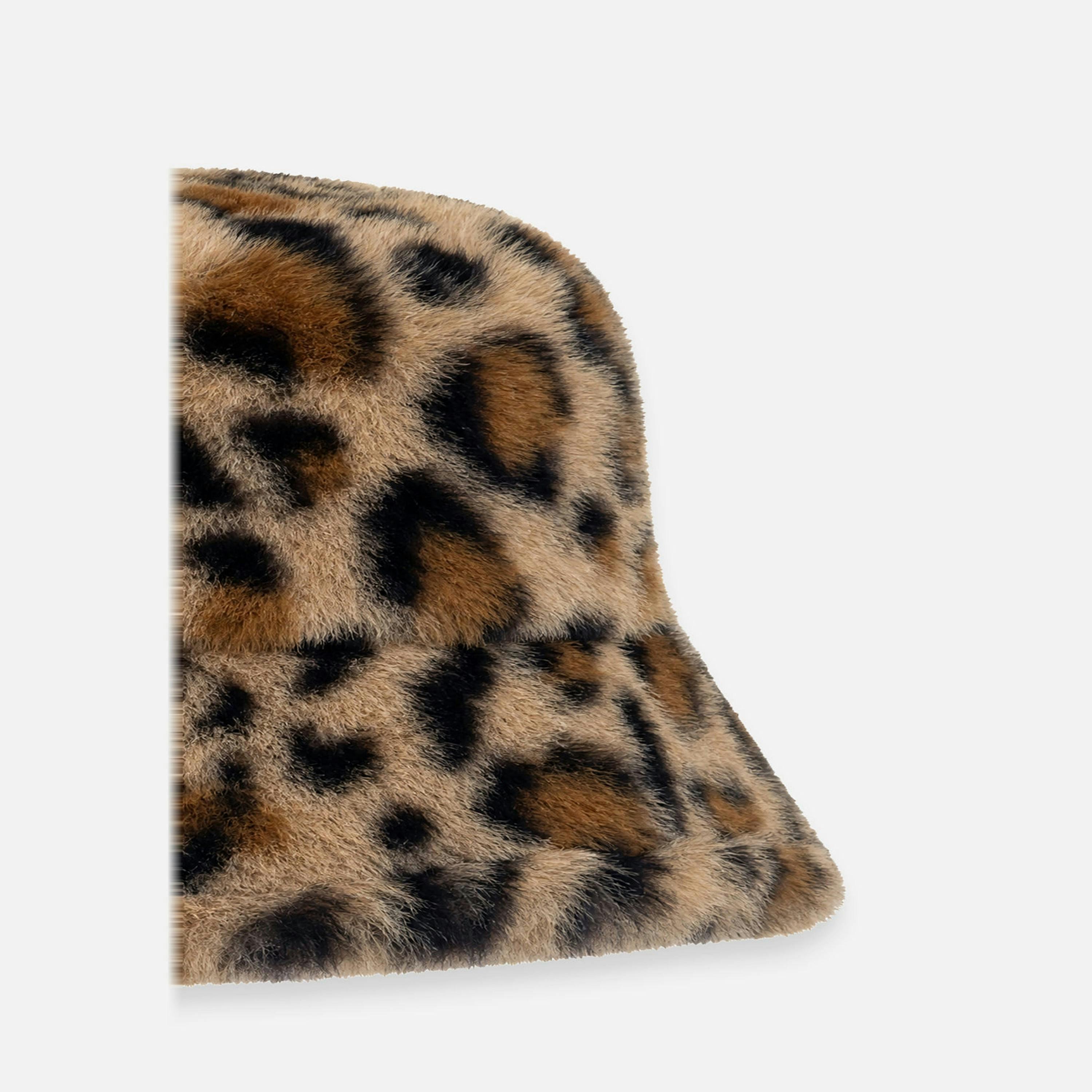 Faux Fur Bucket Hat Brown Leopard Print , view 4 of 4