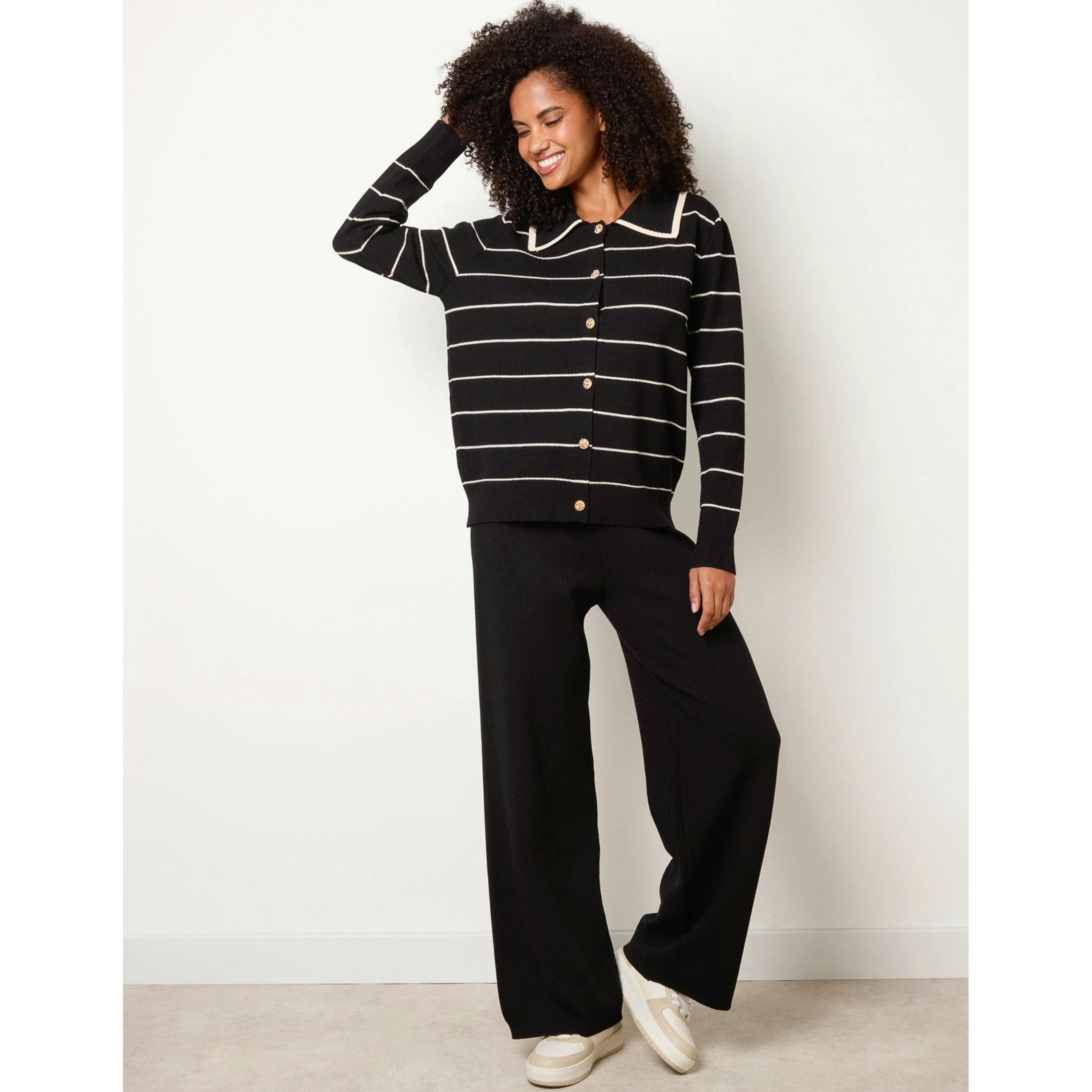 Blue Vanilla Stripe Knit Co-Ord Set  in Black , view 1 of 4