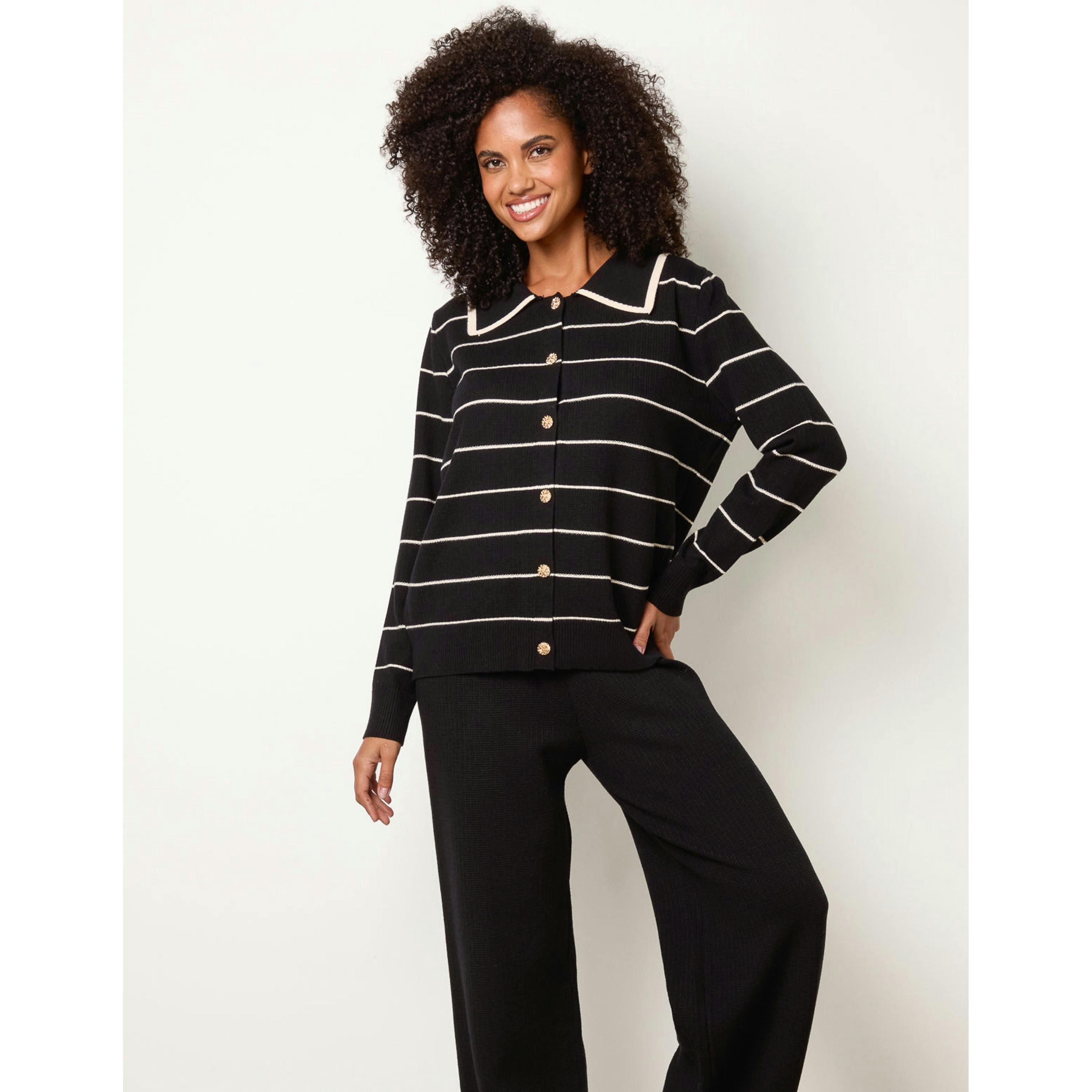 Blue Vanilla Stripe Knit Co-Ord Set  in Black , view 3 of 4