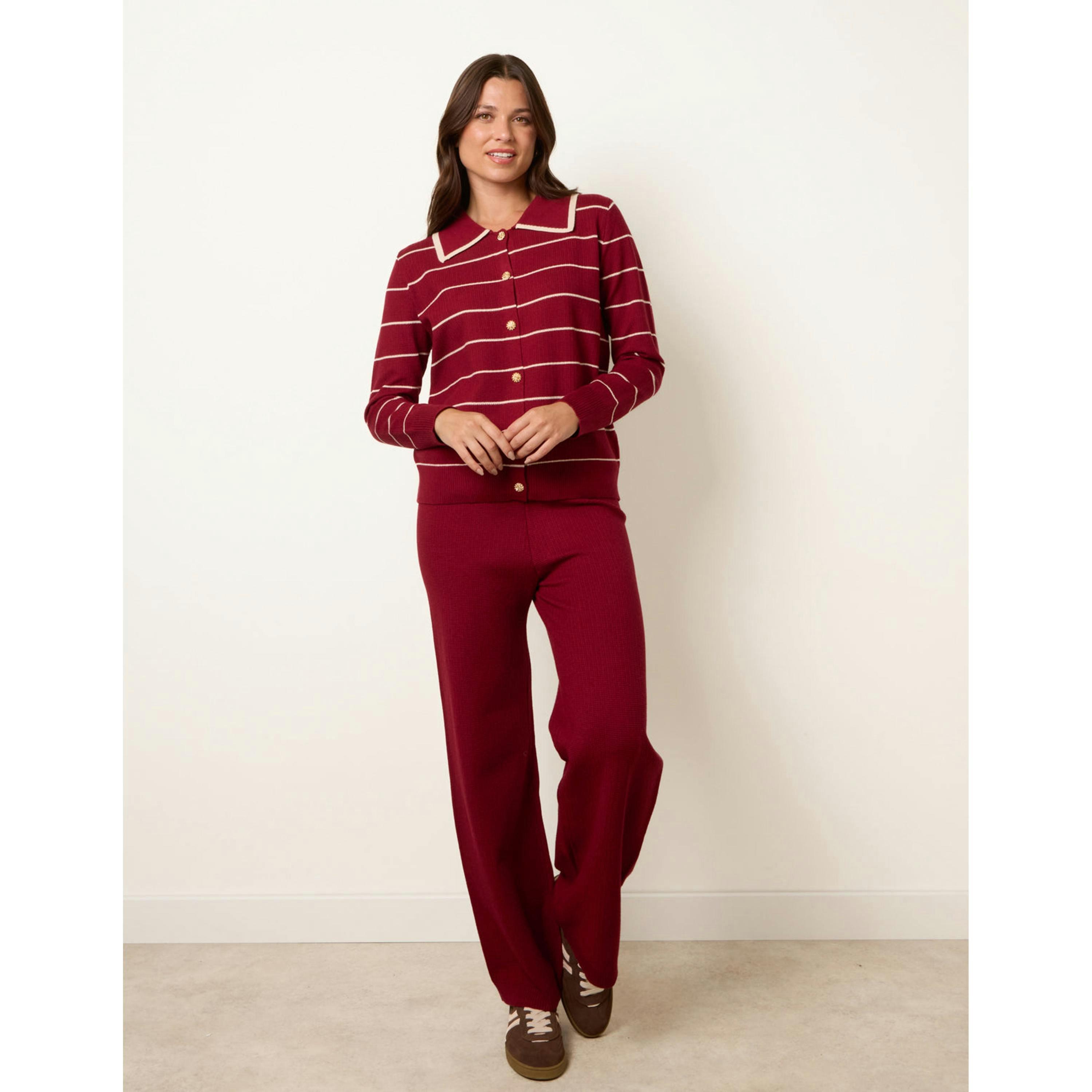 Blue Vanilla Stripe Knit Co-Ord Set  in Wine , view 1 of 4