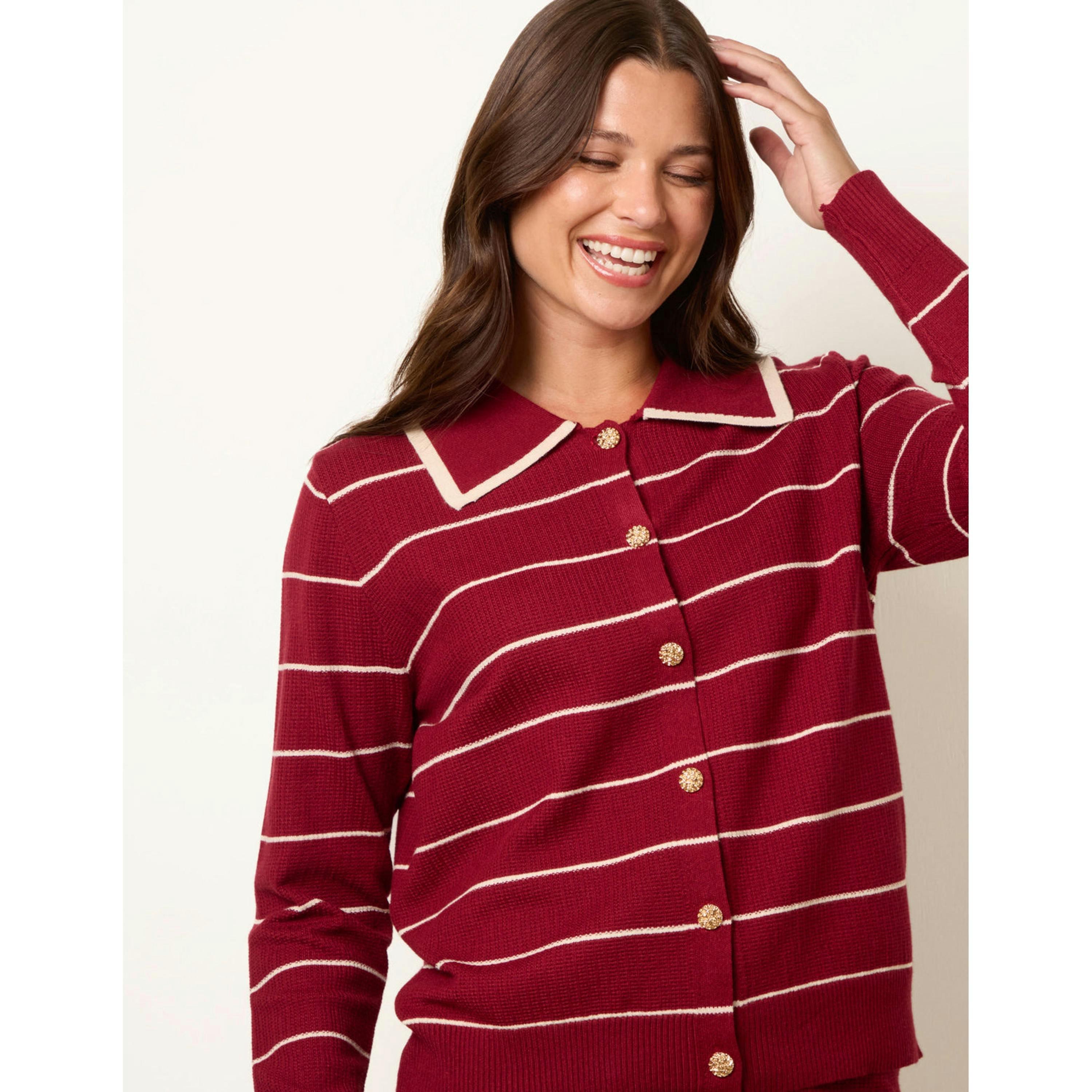 Blue Vanilla Stripe Knit Co-Ord Set  in Wine , view 3 of 4