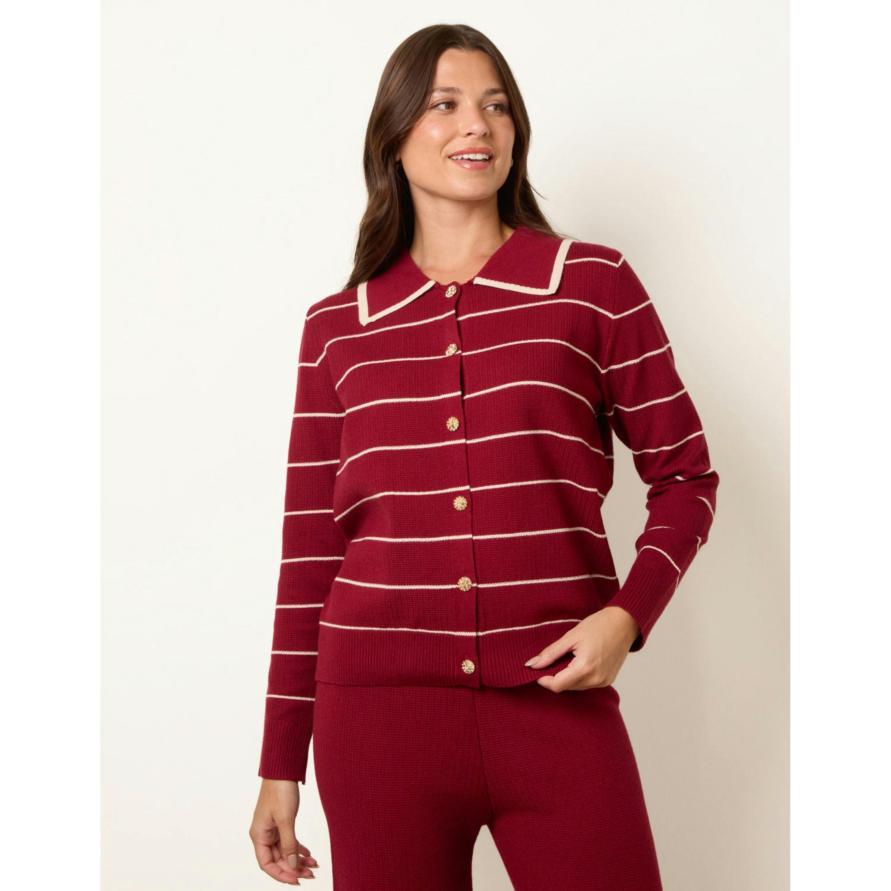 Blue Vanilla Stripe Knit Co-Ord Set  in Wine , view 4 of 4