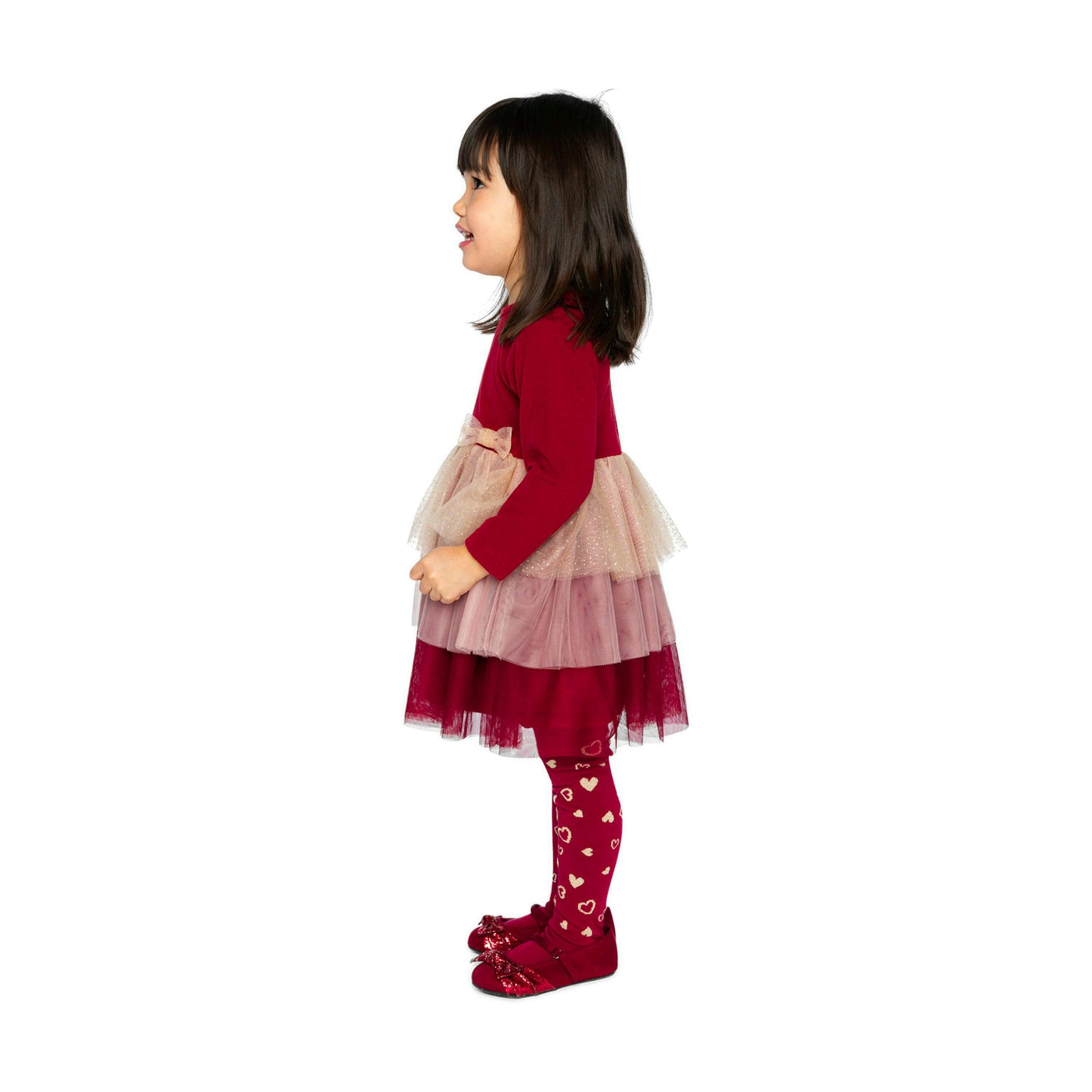 Bi-Material Dress With Glittering Skirt Red , view 4 of 6