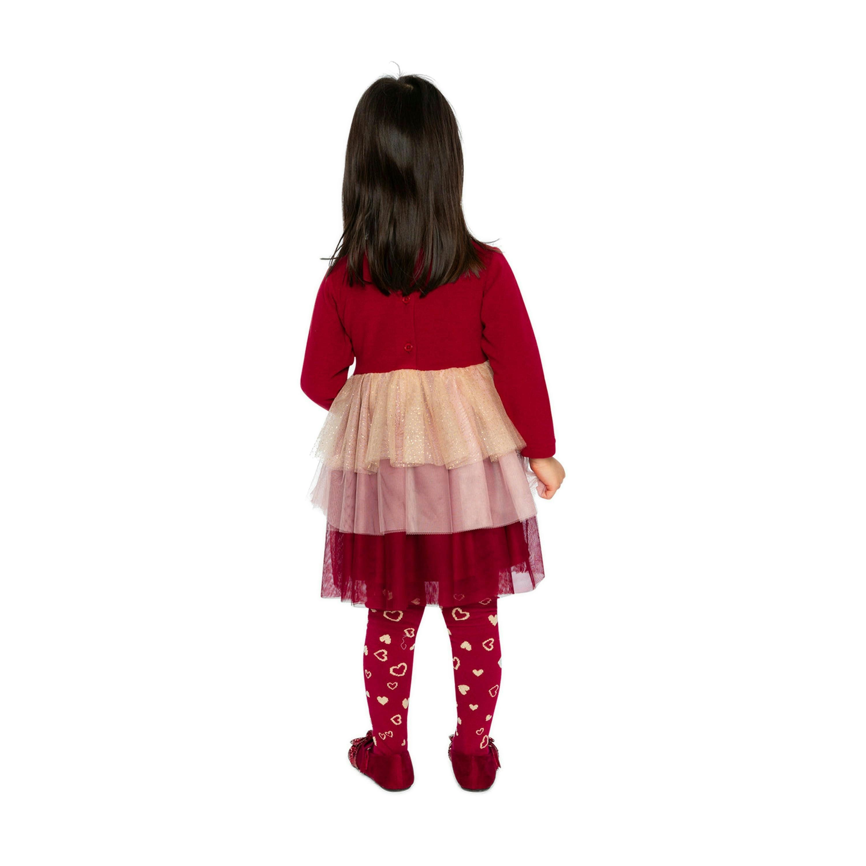 Bi-Material Dress With Glittering Skirt Red , view 5 of 6