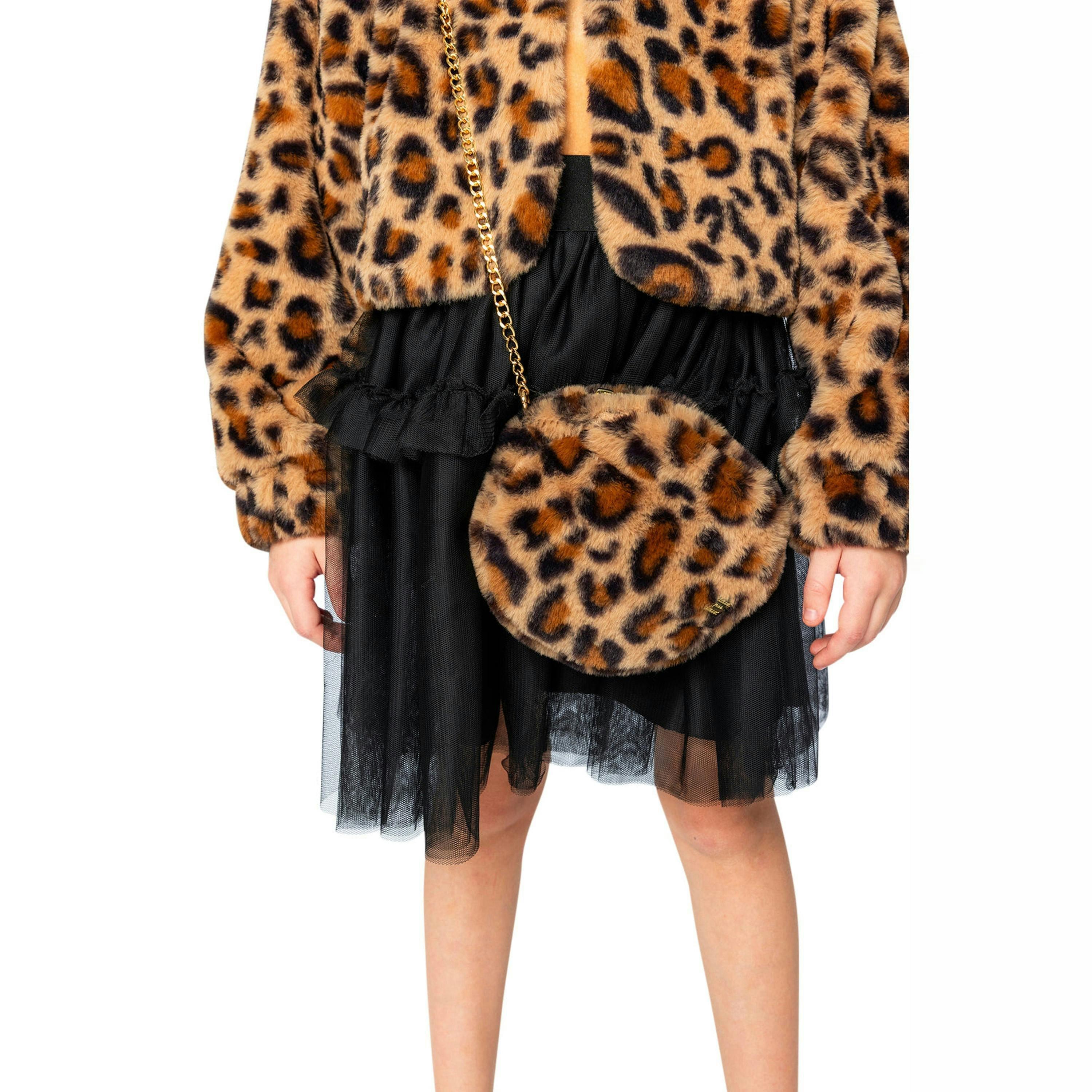 Faux Fur Shoulder Bag Brown Leopard Print , view 3 of 5