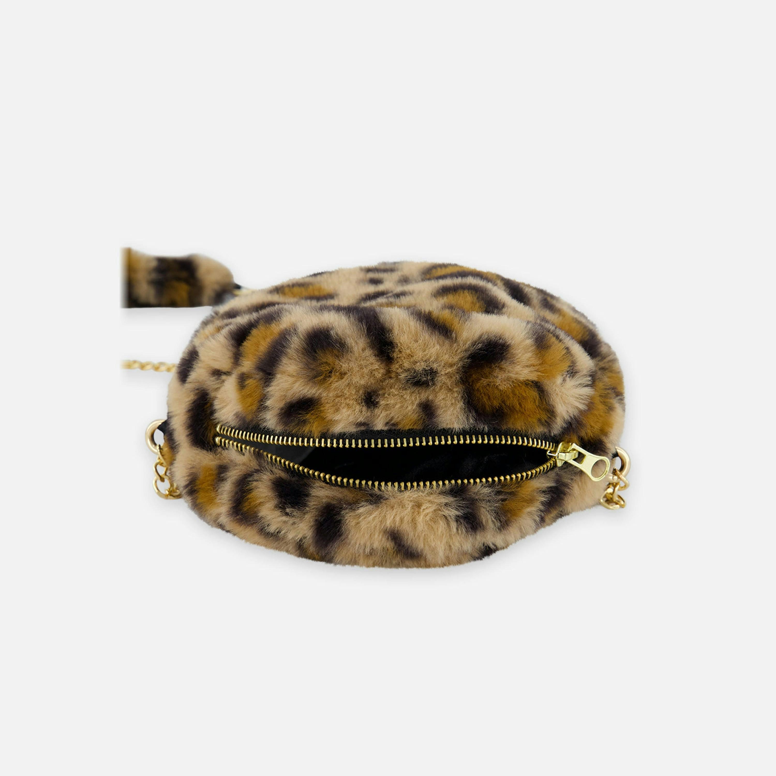 Faux Fur Shoulder Bag Brown Leopard Print , view 5 of 5