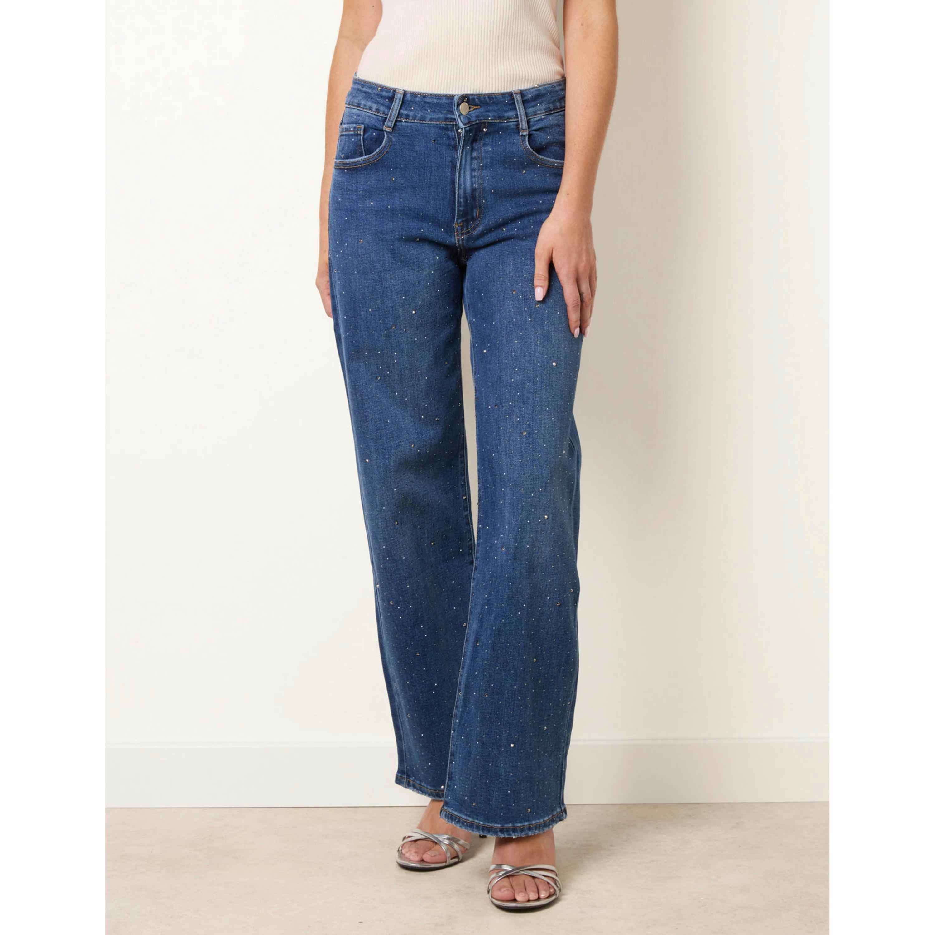 Blue Vanilla Diamante Stud Wide Leg Jeans  in Blue , view 1 of 4