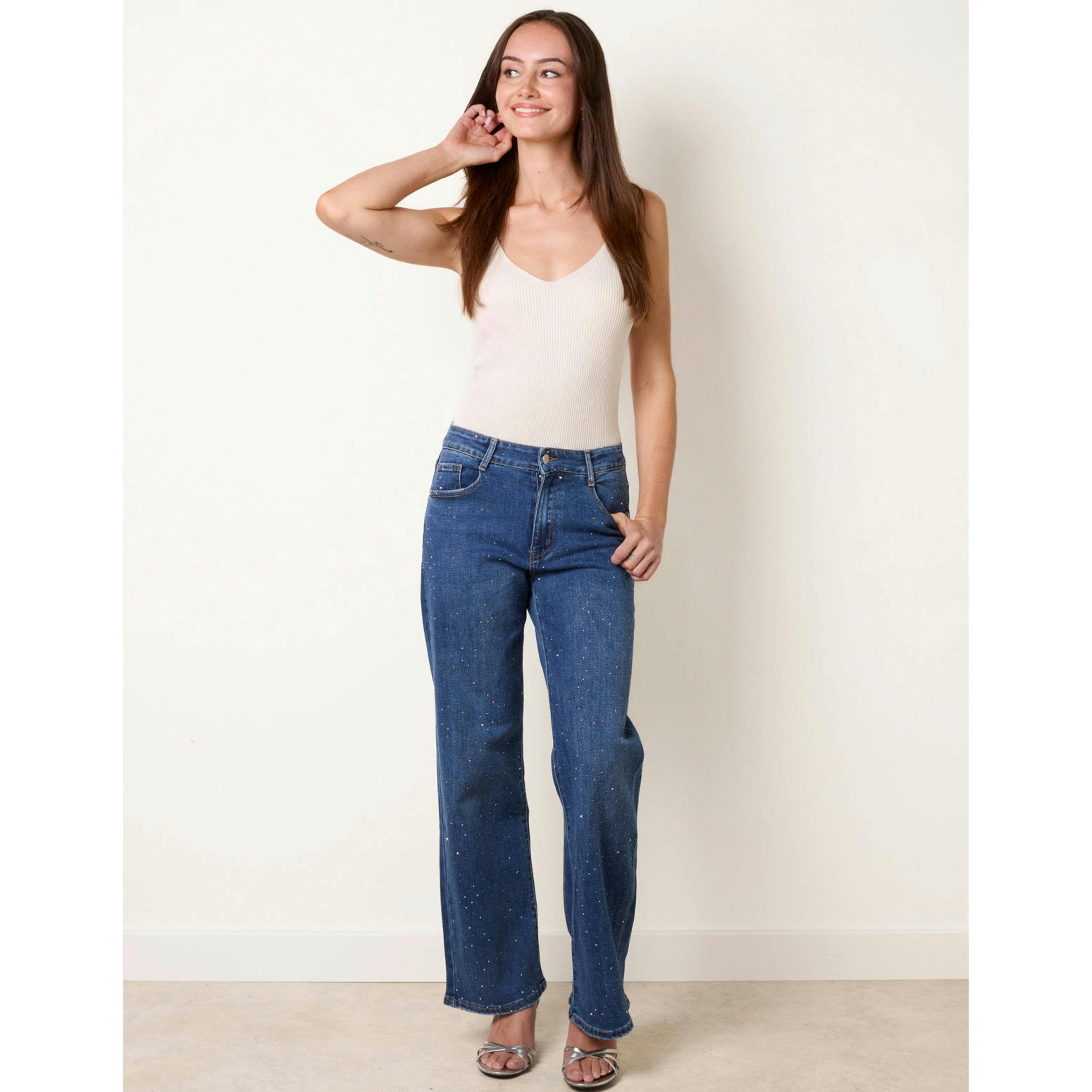 Blue Vanilla Diamante Stud Wide Leg Jeans  in Blue , view 3 of 4