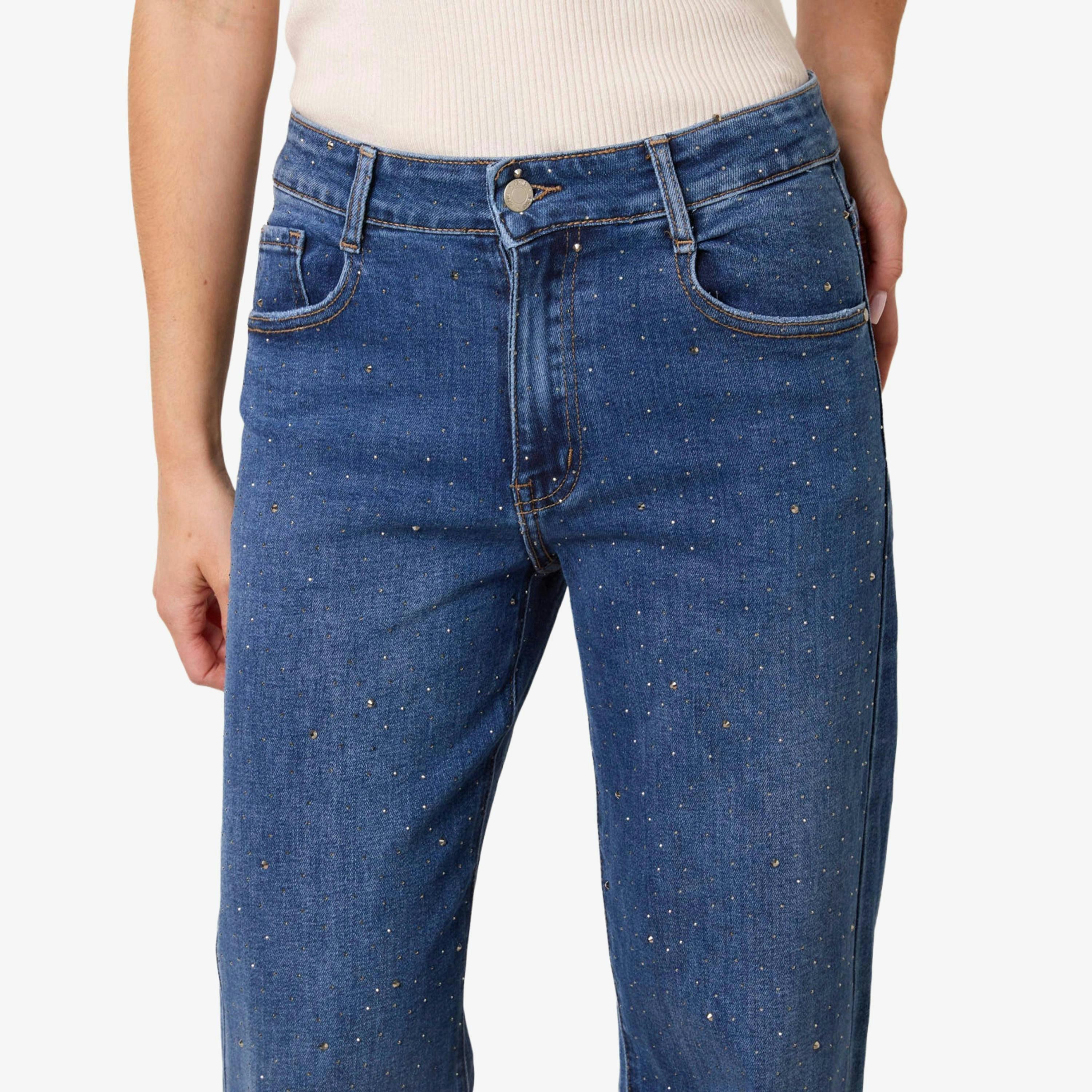 Blue Vanilla Diamante Stud Wide Leg Jeans  in Blue , view 4 of 4