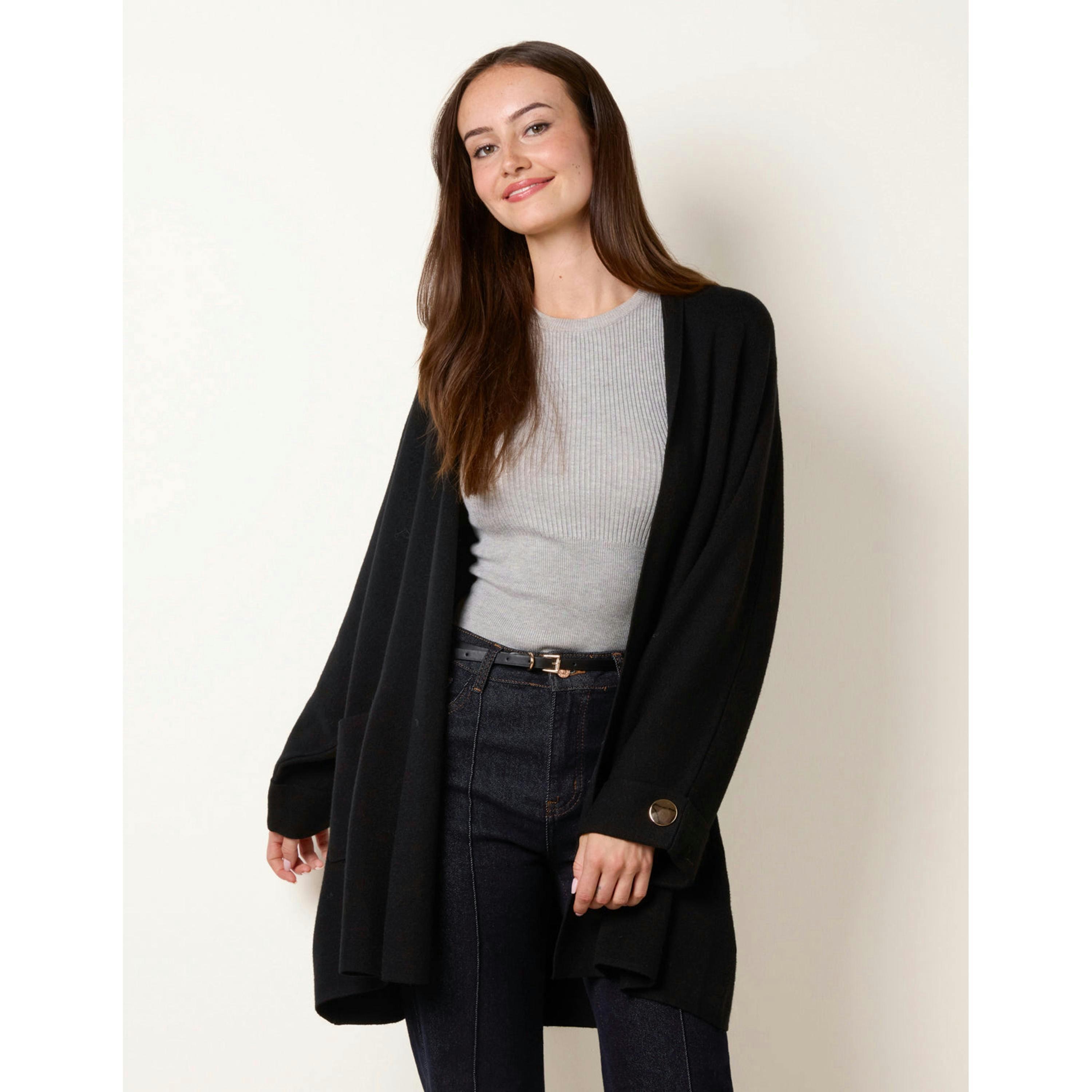 Blue Vanilla Heavy Knit Cardigan  in Black , view 1 of 4