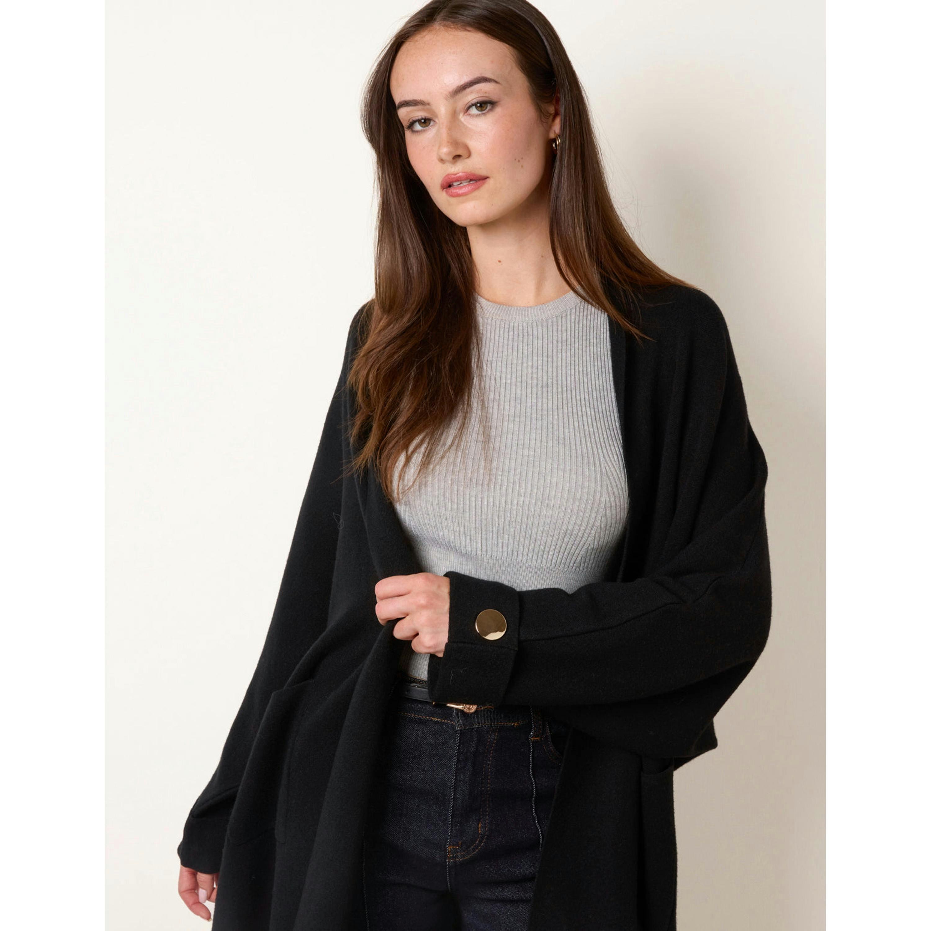 Blue Vanilla Heavy Knit Cardigan  in Black , view 4 of 4
