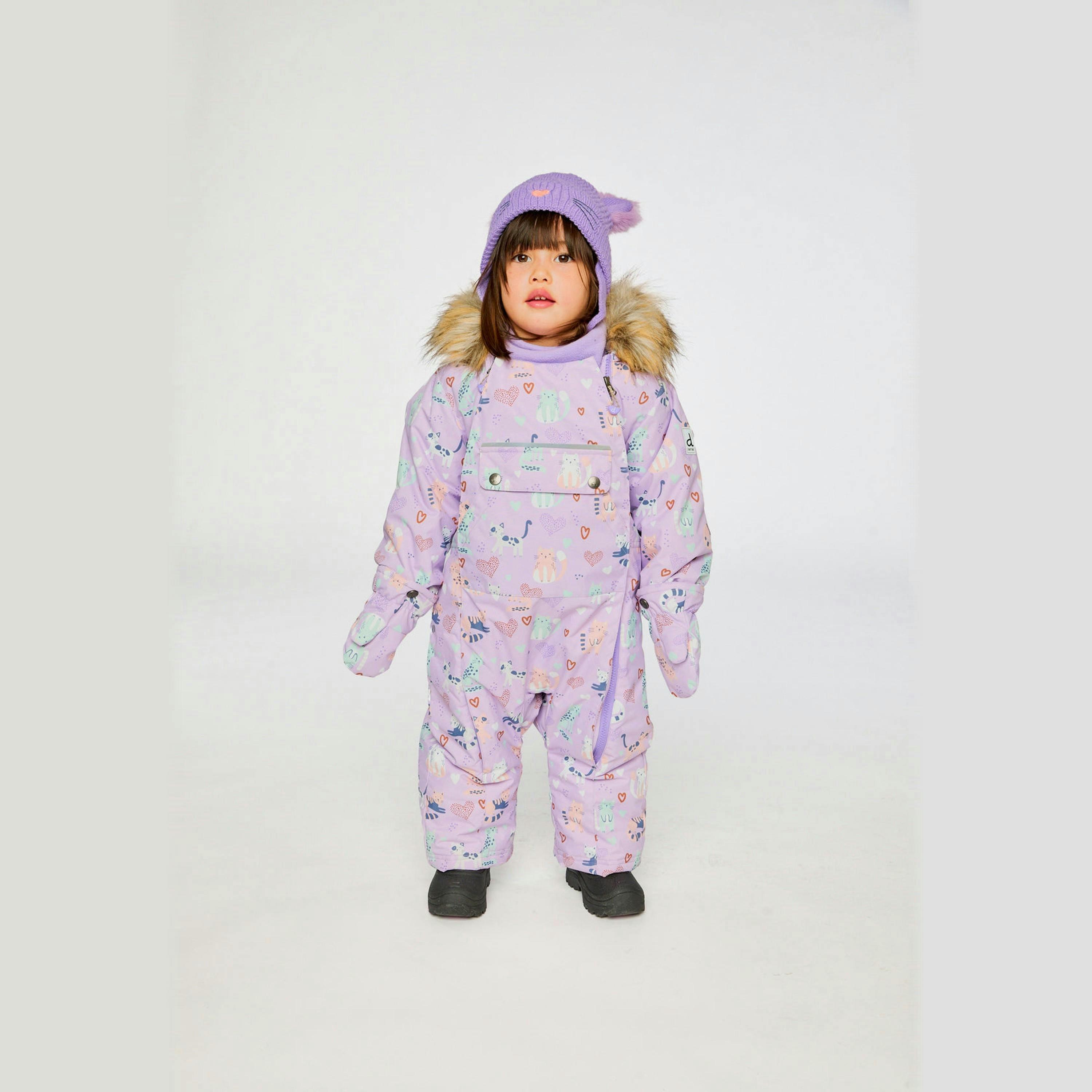 Baby One Piece Snowsuit Adapted For Car Seats Purple Cat Print , view 2 of 6