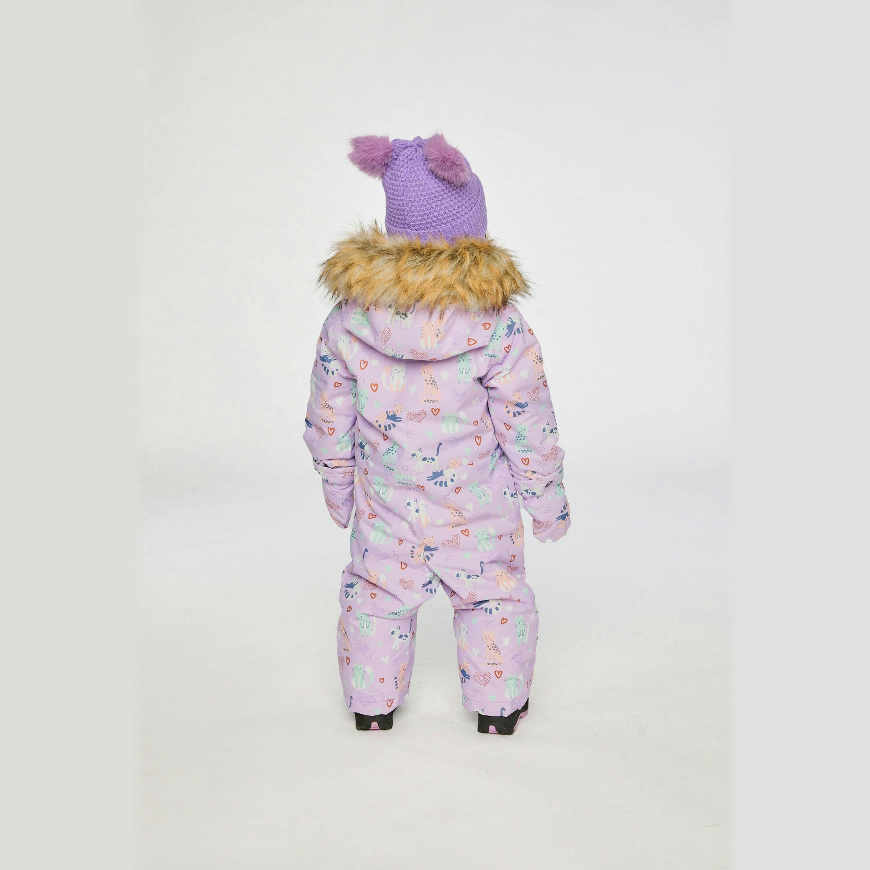Baby One Piece Snowsuit Adapted For Car Seats Purple Cat Print , view 3 of 6