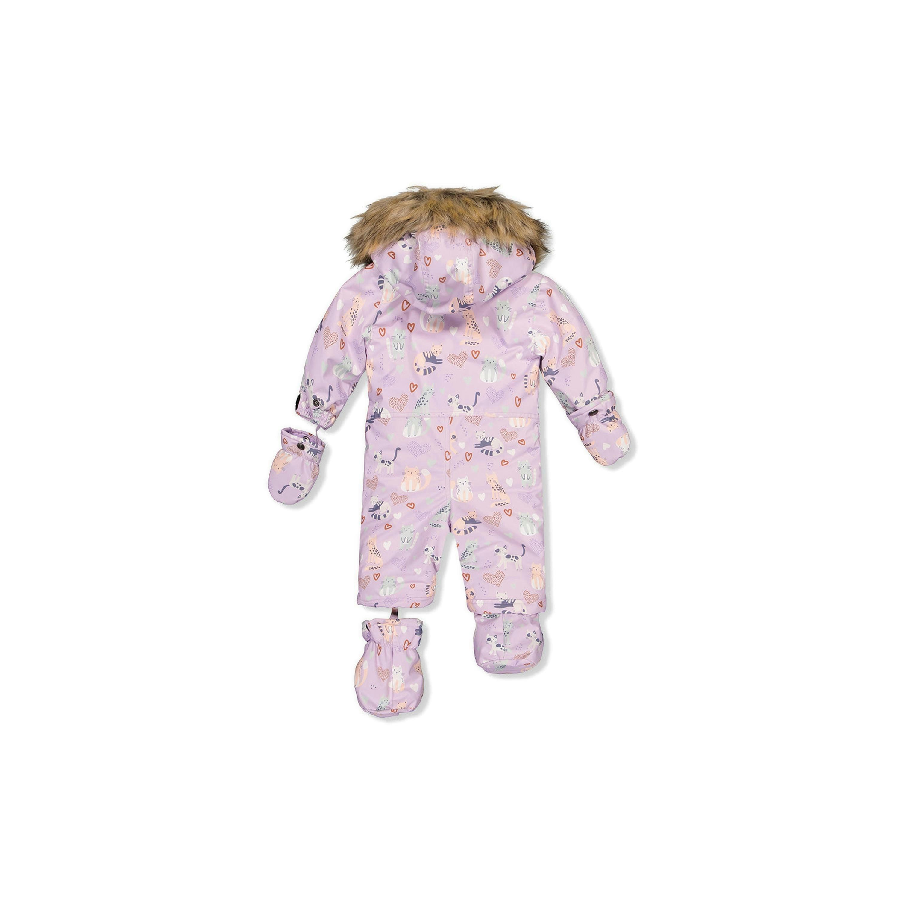 Baby One Piece Snowsuit Adapted For Car Seats Purple Cat Print , view 4 of 6
