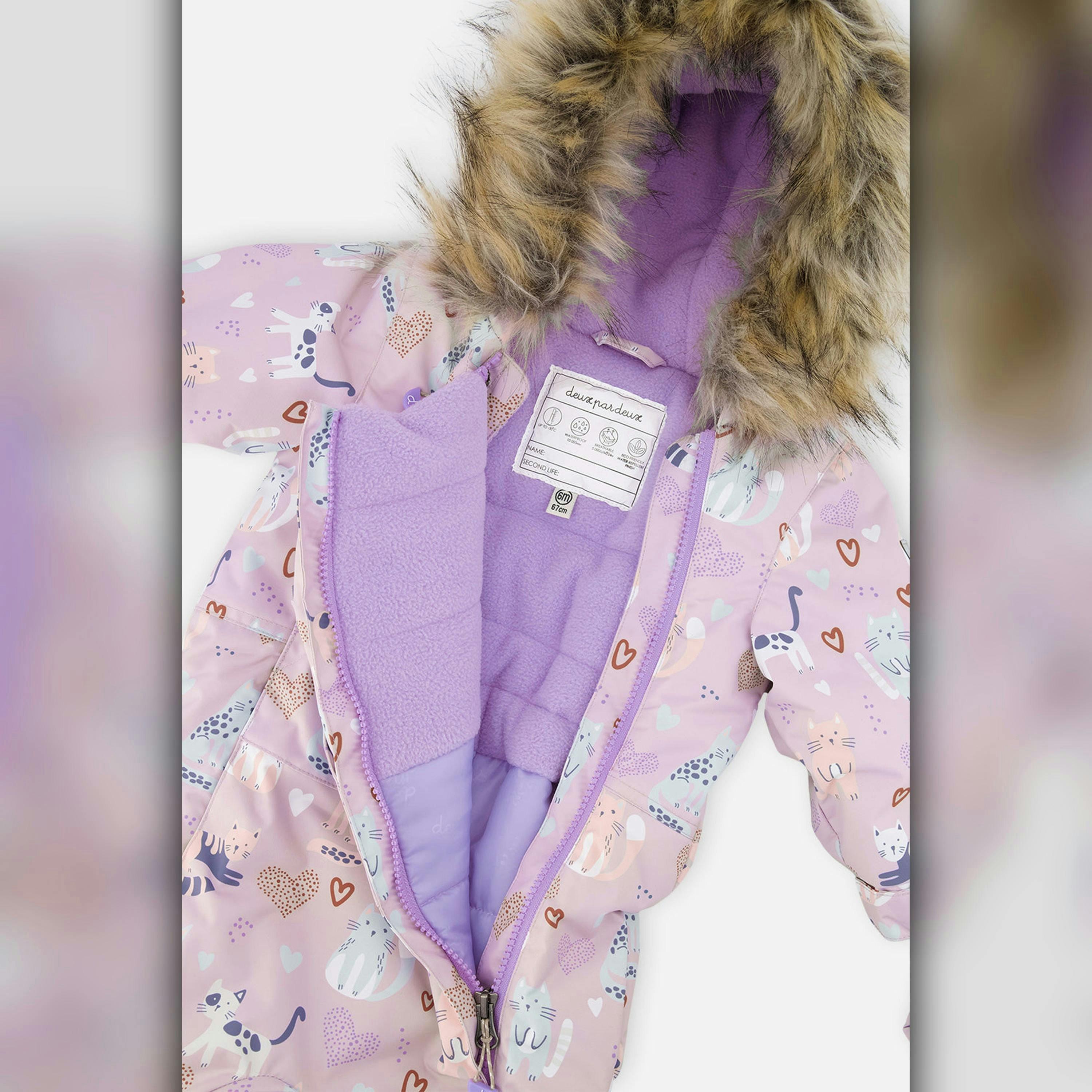 Baby One Piece Snowsuit Adapted For Car Seats Purple Cat Print , view 6 of 6
