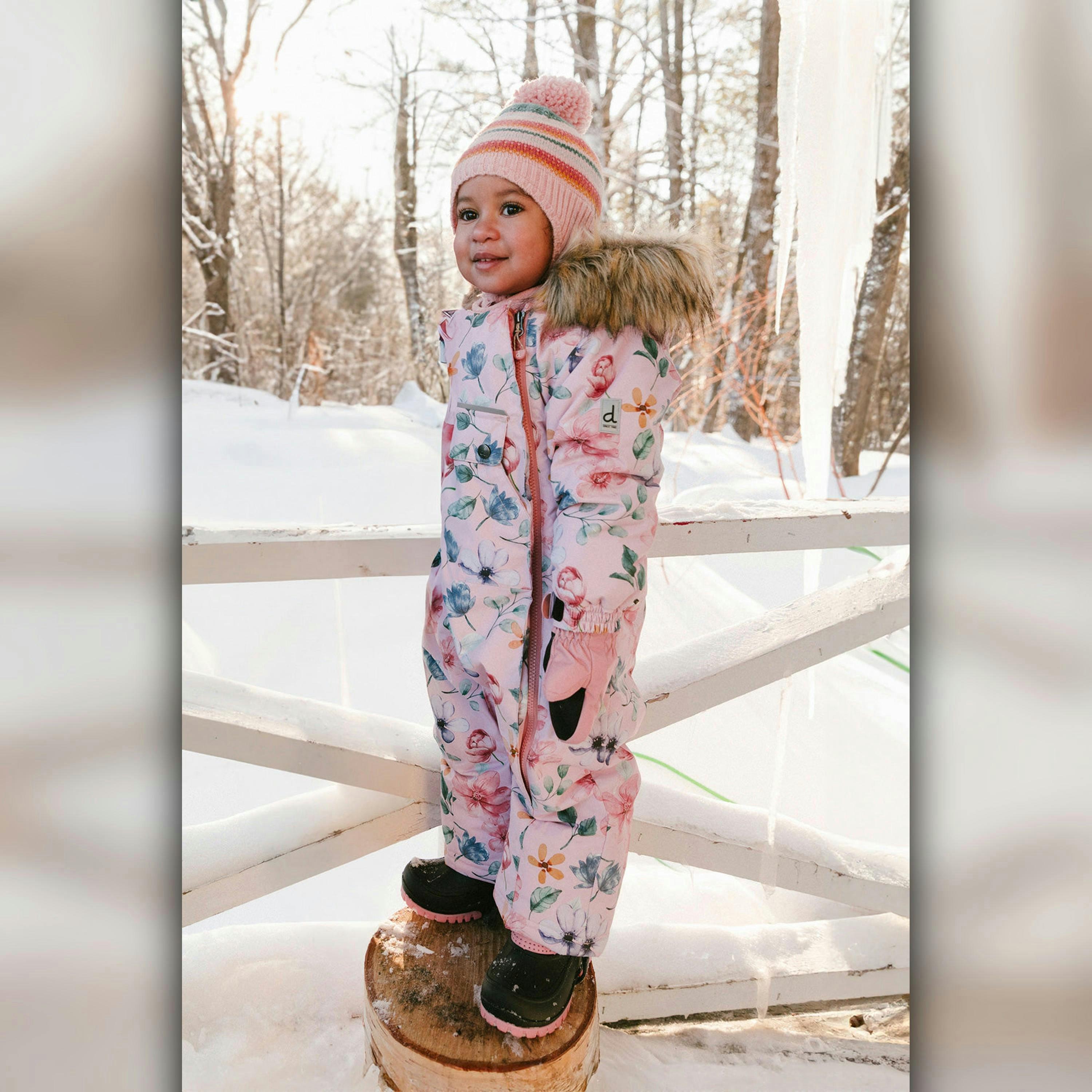 Baby One Piece Snowsuit Adapted For Car Seats Pink Floral Print , view 2 of 6