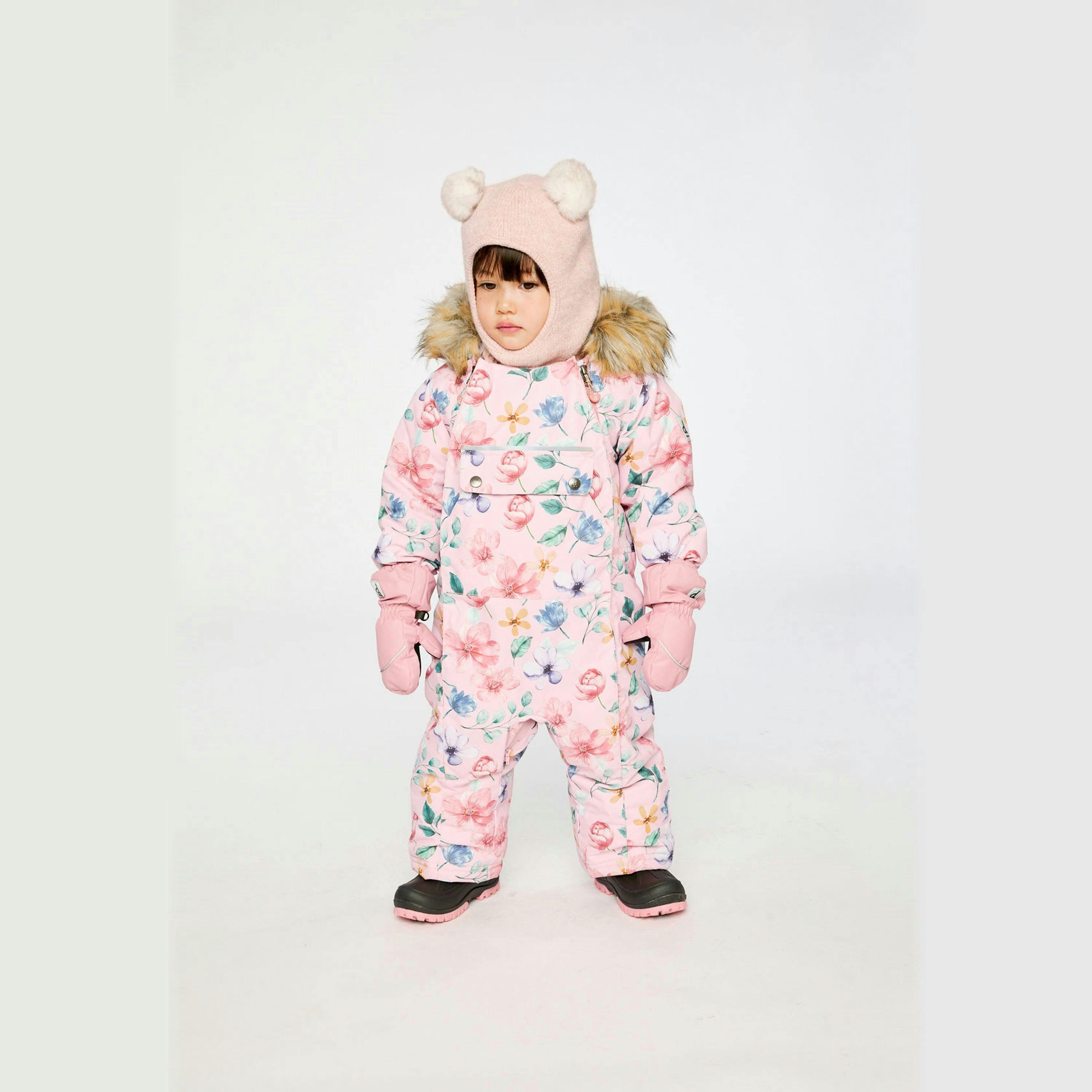 Baby One Piece Snowsuit Adapted For Car Seats Pink Floral Print , view 4 of 6