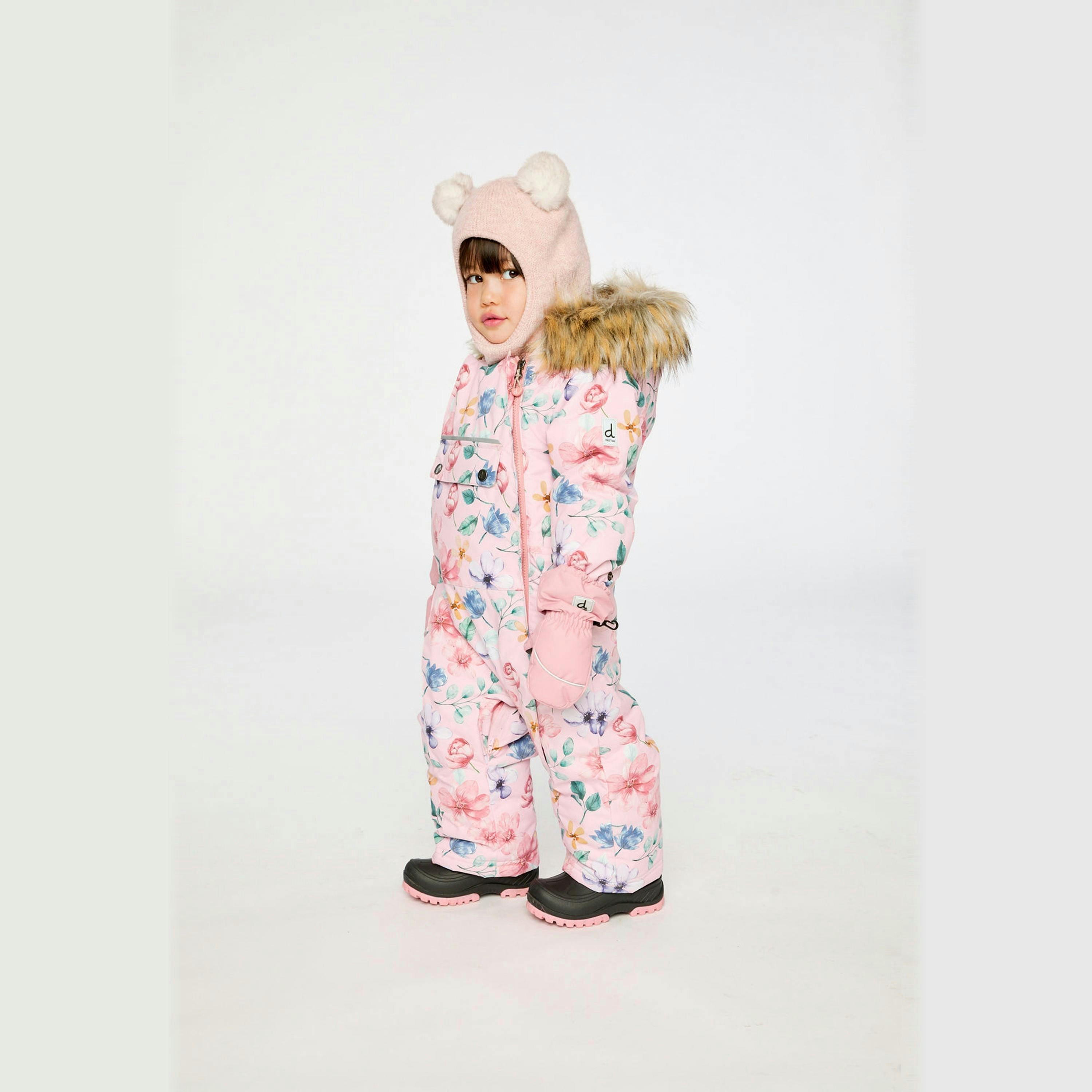 Baby One Piece Snowsuit Adapted For Car Seats Pink Floral Print , view 5 of 6