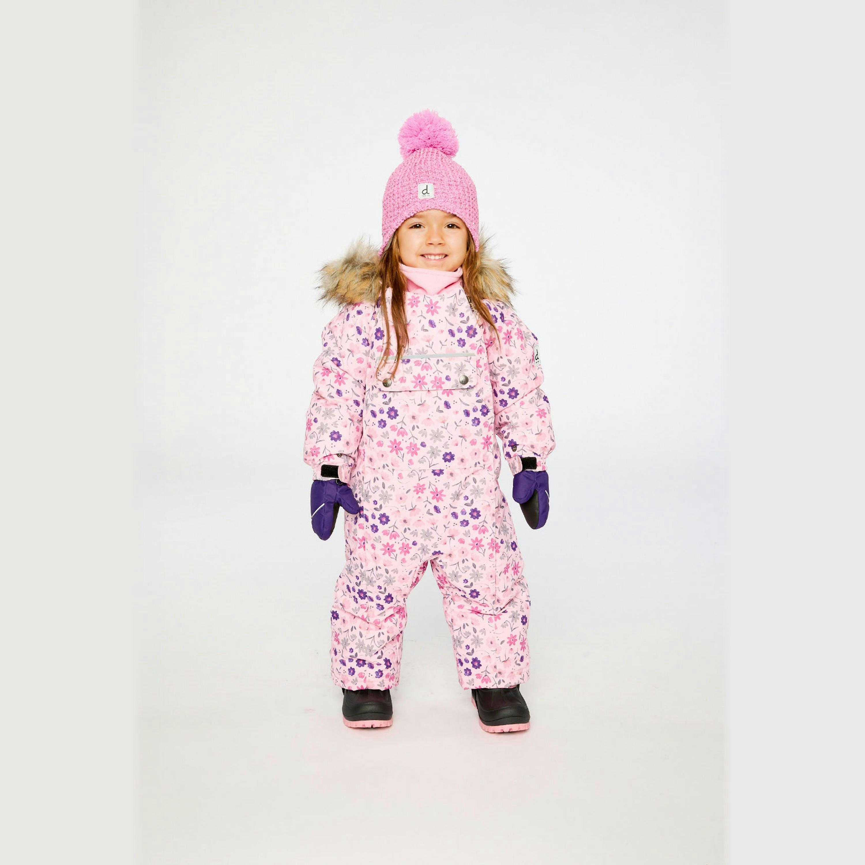 Baby One Piece Snowsuit Adapted For Car Seats Pink Mini Flower Print , view 2 of 6