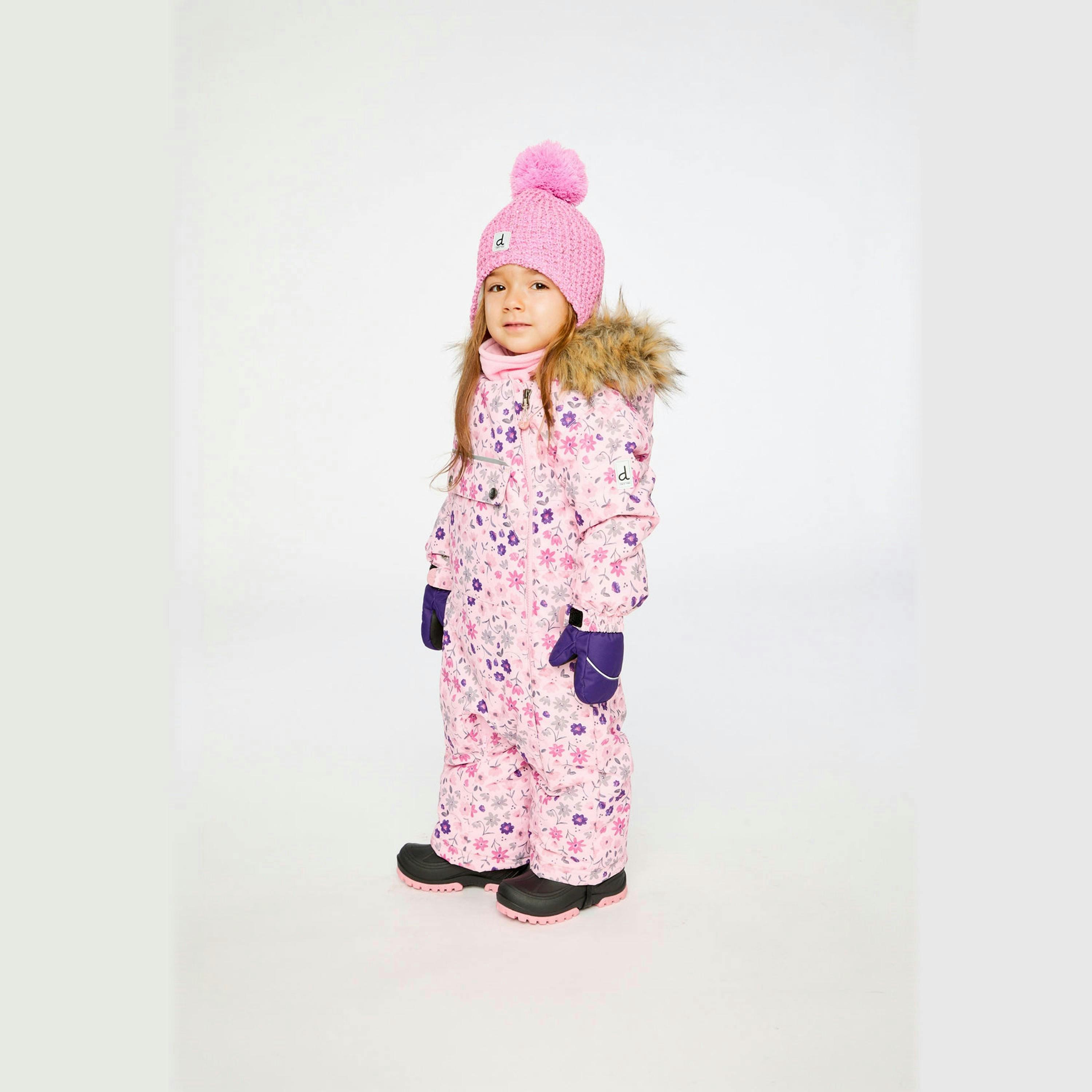 Baby One Piece Snowsuit Adapted For Car Seats Pink Mini Flower Print , view 3 of 6