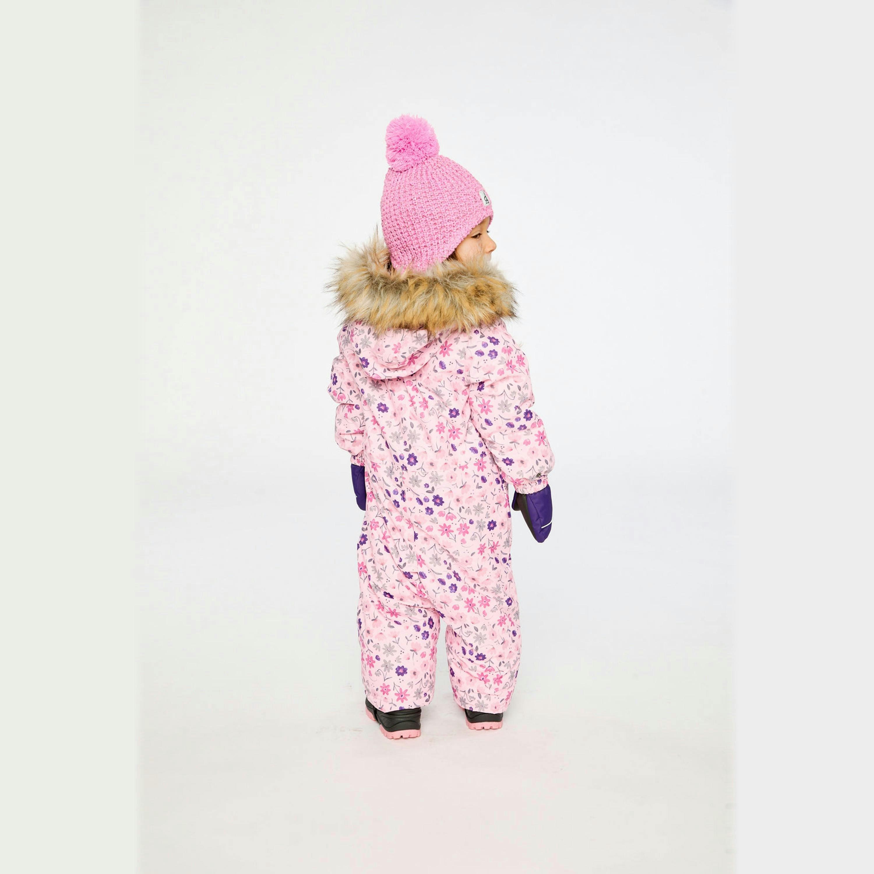Baby One Piece Snowsuit Adapted For Car Seats Pink Mini Flower Print , view 4 of 6