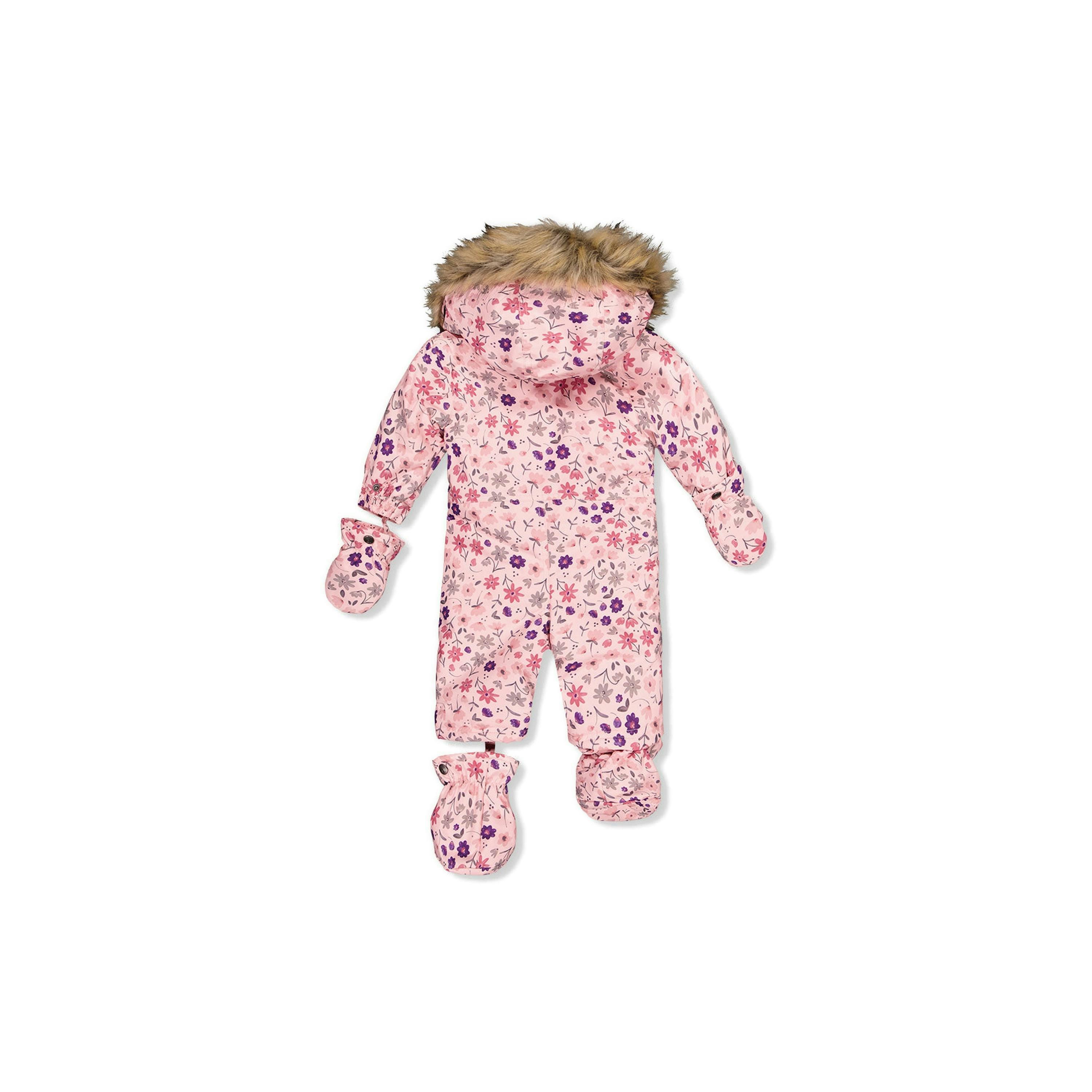 Baby One Piece Snowsuit Adapted For Car Seats Pink Mini Flower Print , view 5 of 6