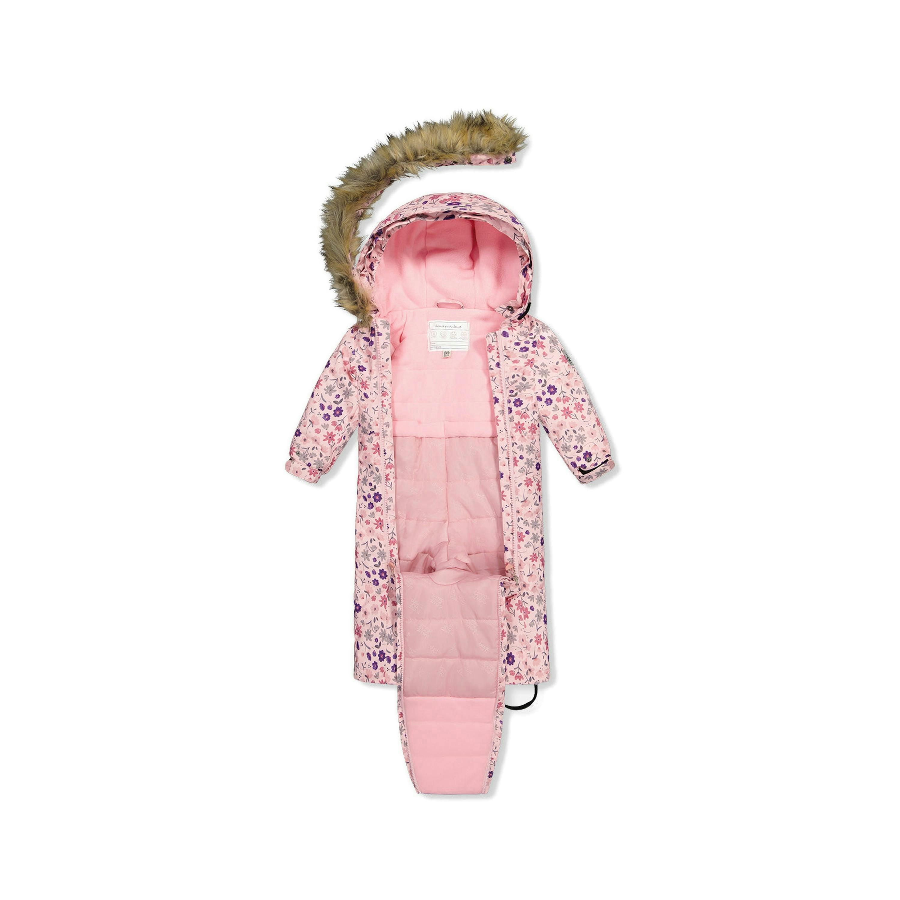 Baby One Piece Snowsuit Adapted For Car Seats Pink Mini Flower Print , view 6 of 6