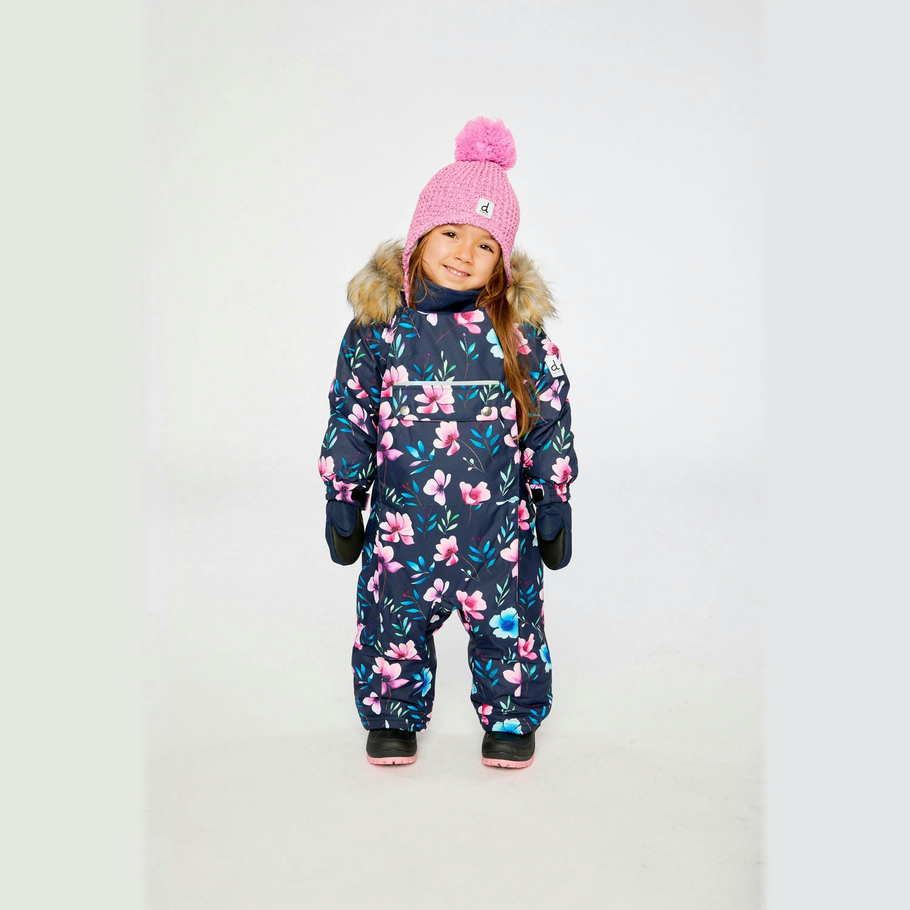 Baby One Piece Snowsuit Adapted For Car Seats Blue Floral Print , view 2 of 6