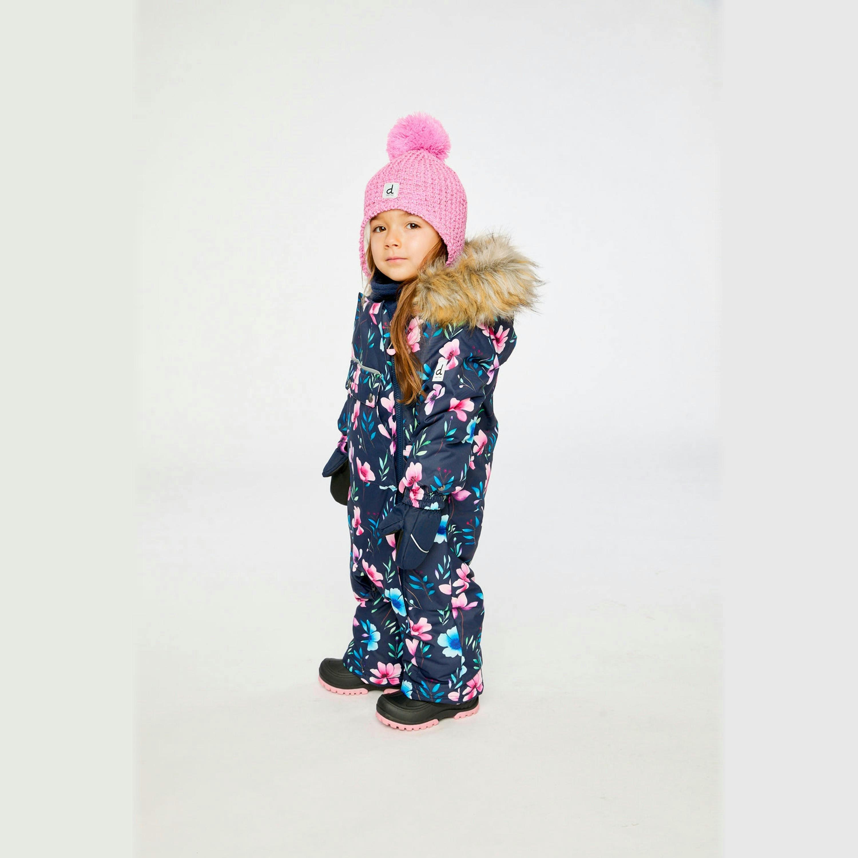 Baby One Piece Snowsuit Adapted For Car Seats Blue Floral Print , view 3 of 6