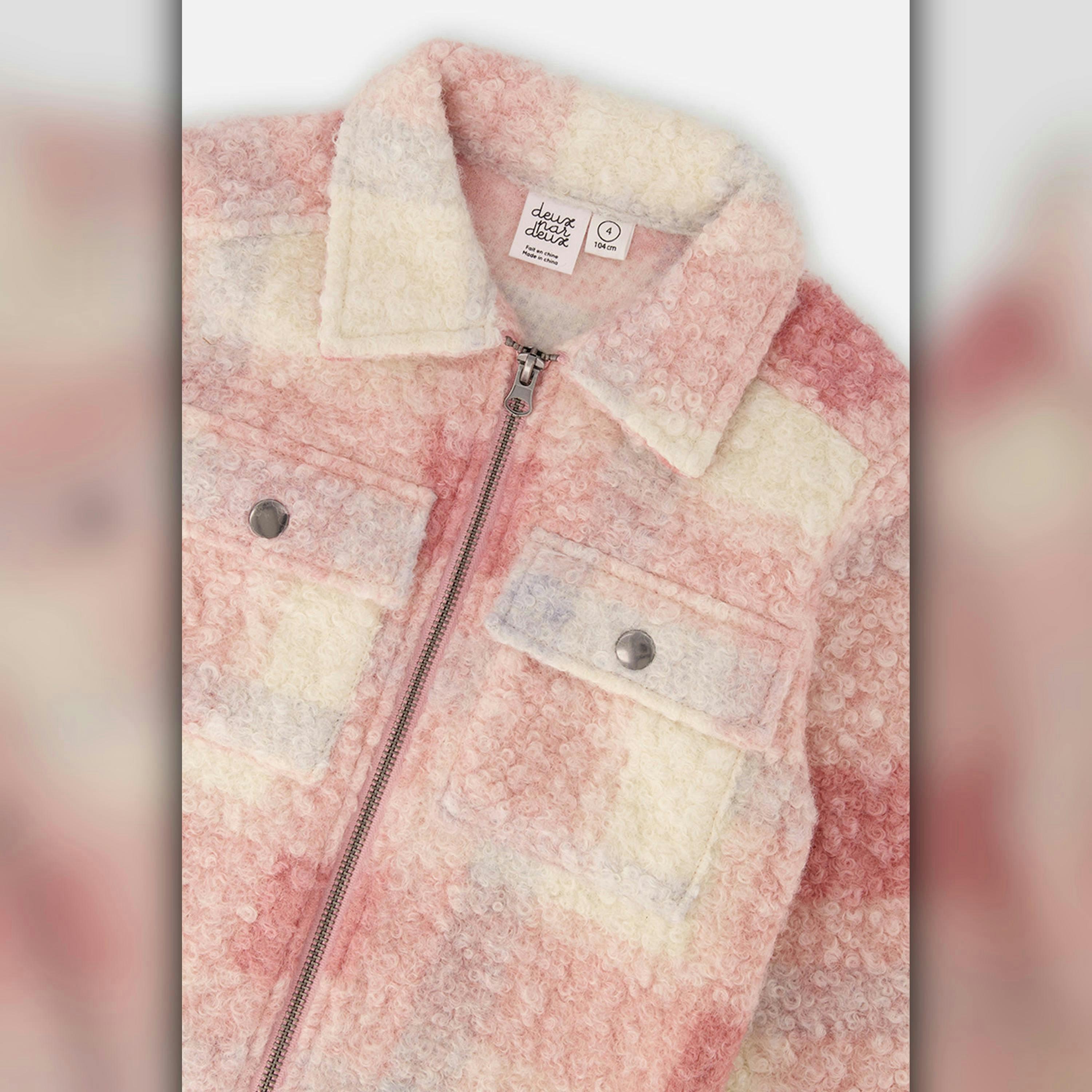 Zipped Plaid Overshirt With Chest Pockets Beige And Pink Plaid , view 6 of 6