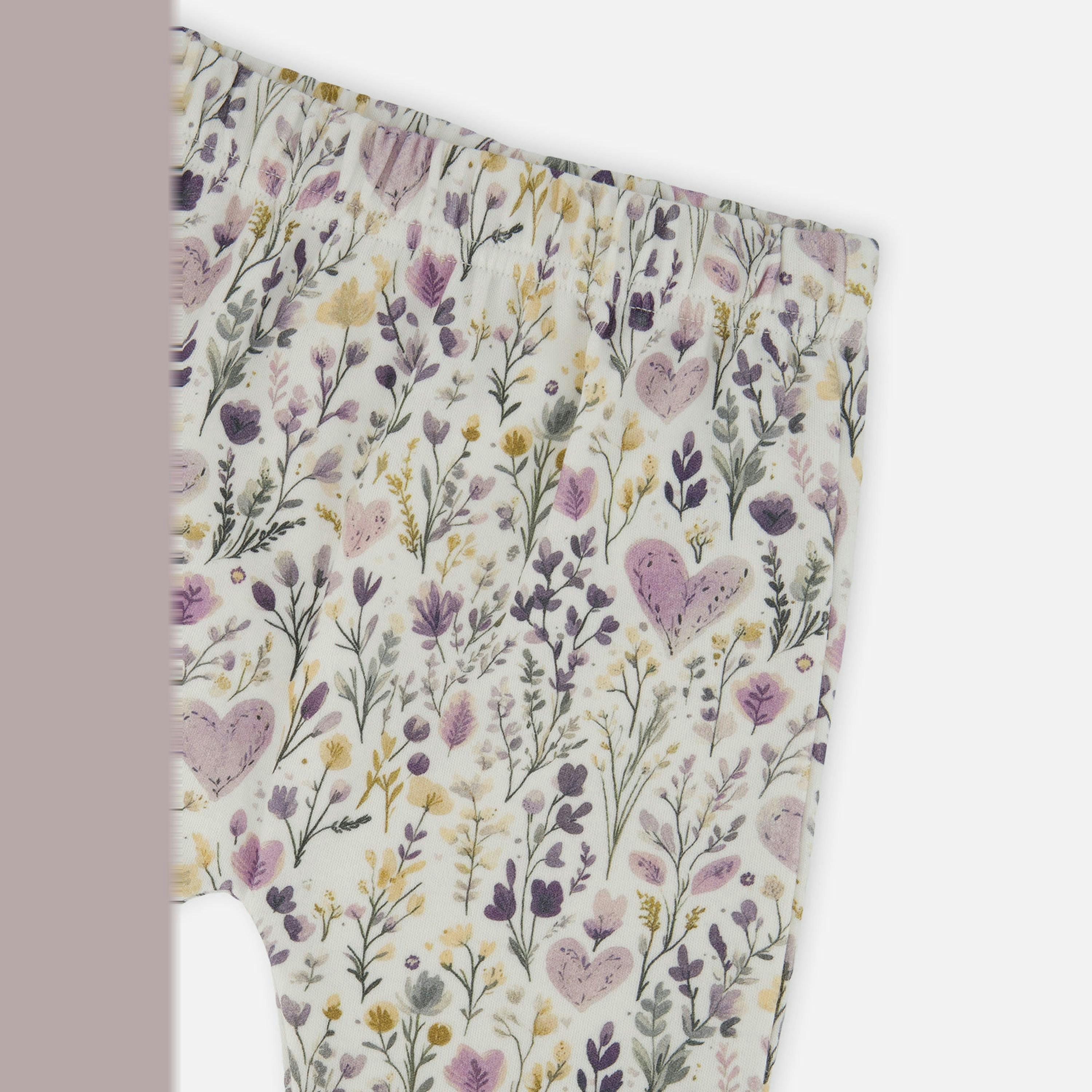 Organic Cotton Pants And Top Set Green And Beige Heart Print , view 4 of 4