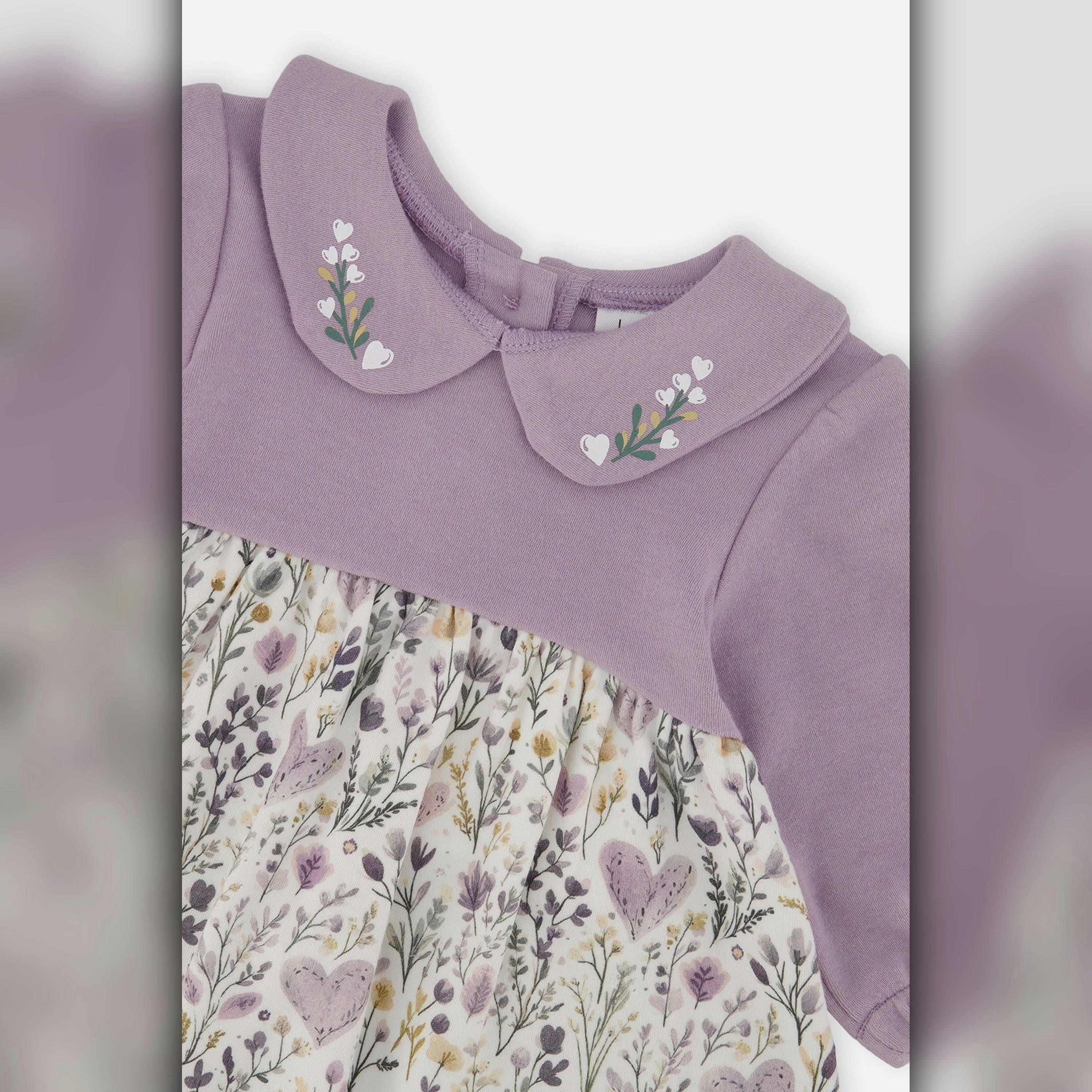 Organic Cotton Dress And Legging Set Beige With Heart Print , view 3 of 4