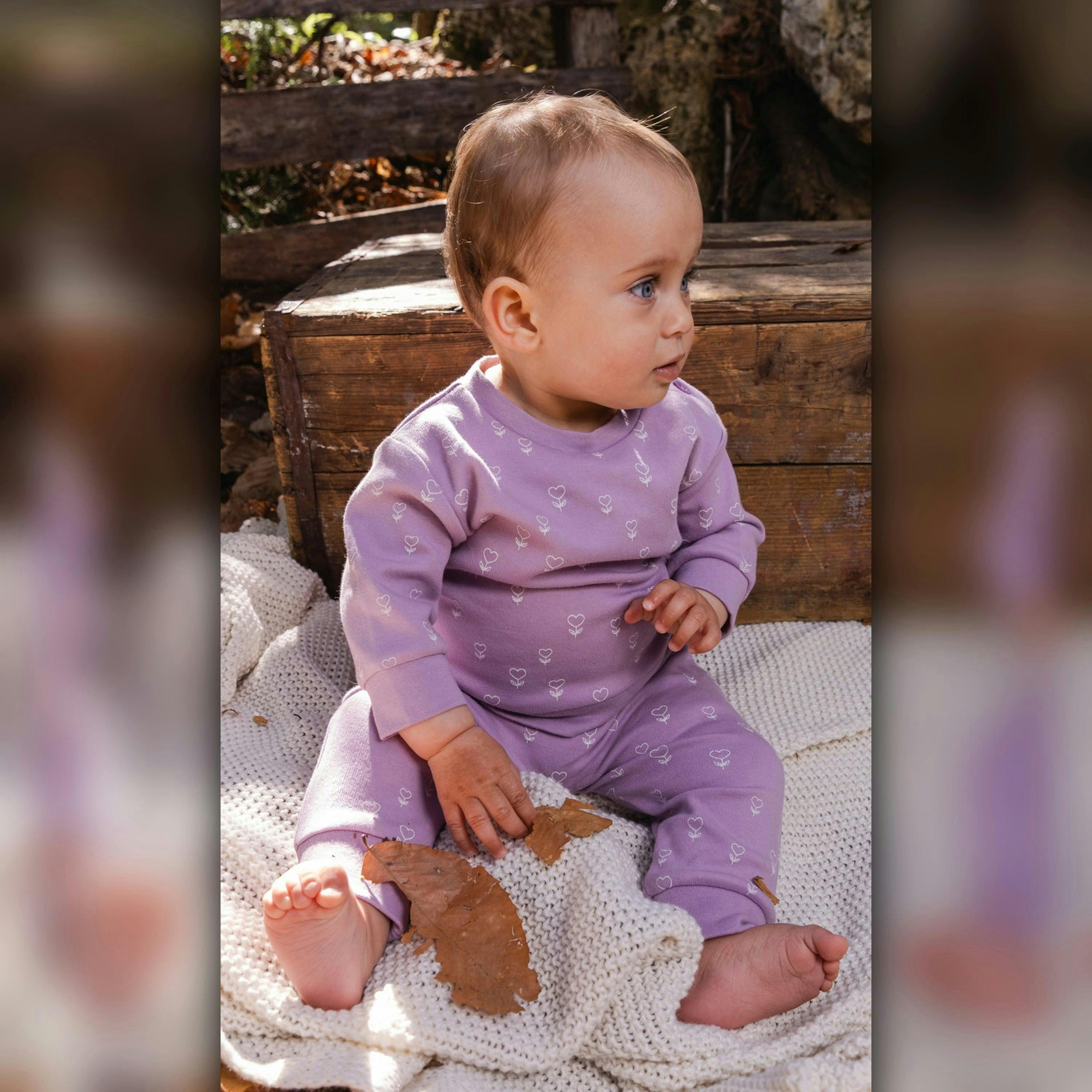 Organic Cotton Pants And Top Set Purple Floral Print , view 2 of 4