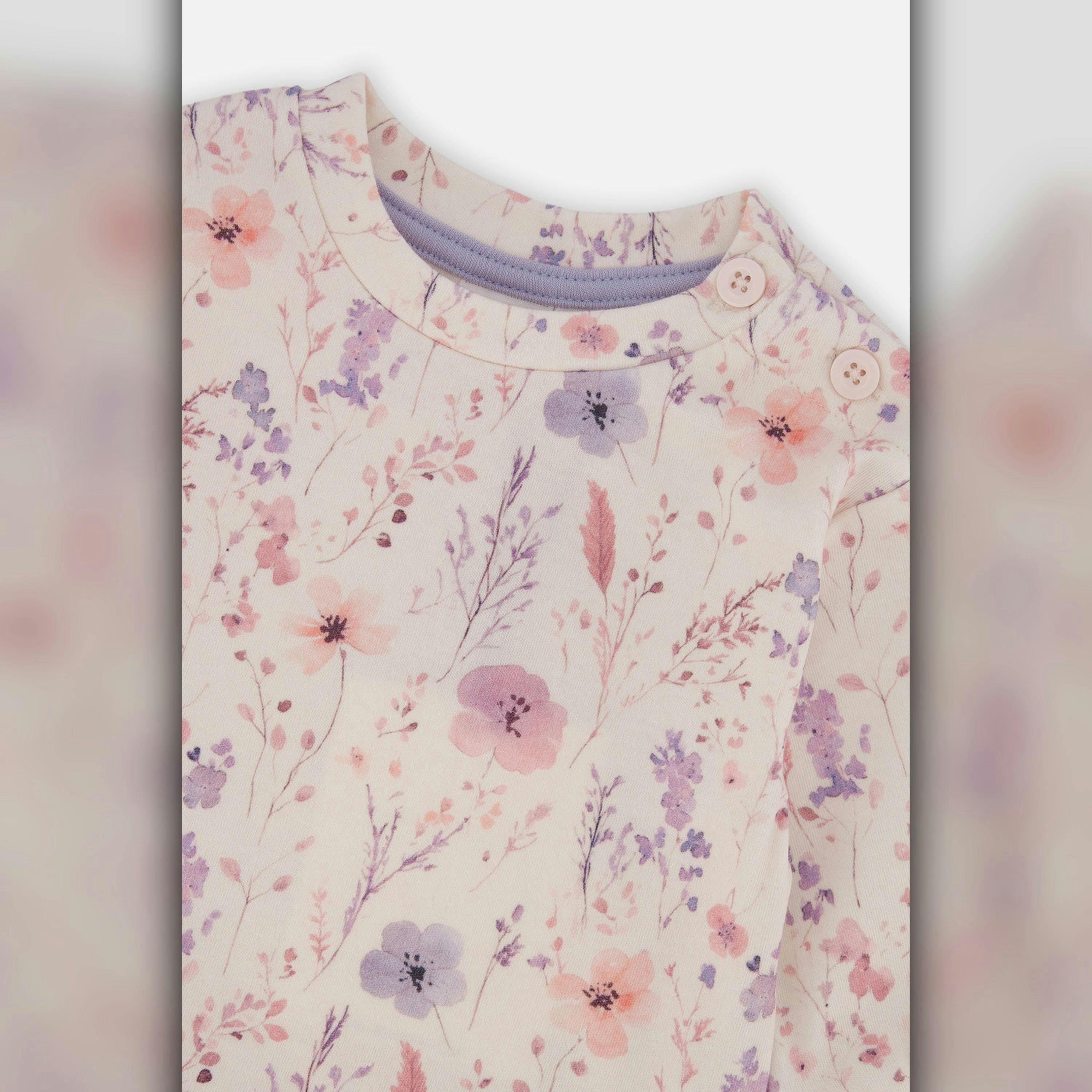 Organic Cotton Pants And Top Set Pink Printed Flowers , view 3 of 4
