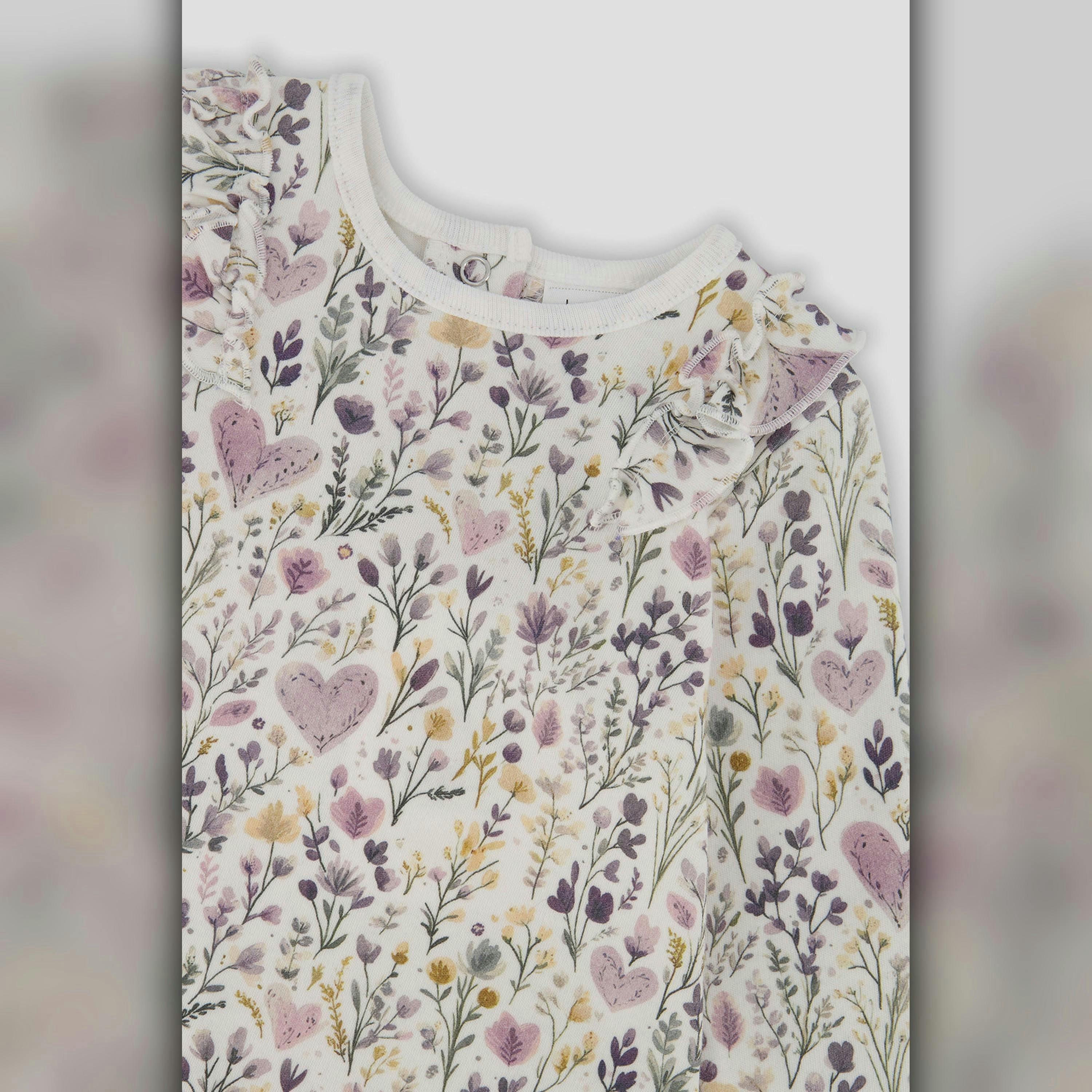 Organic Cotton Pant And Top Set Beige With Heart Print , view 3 of 4