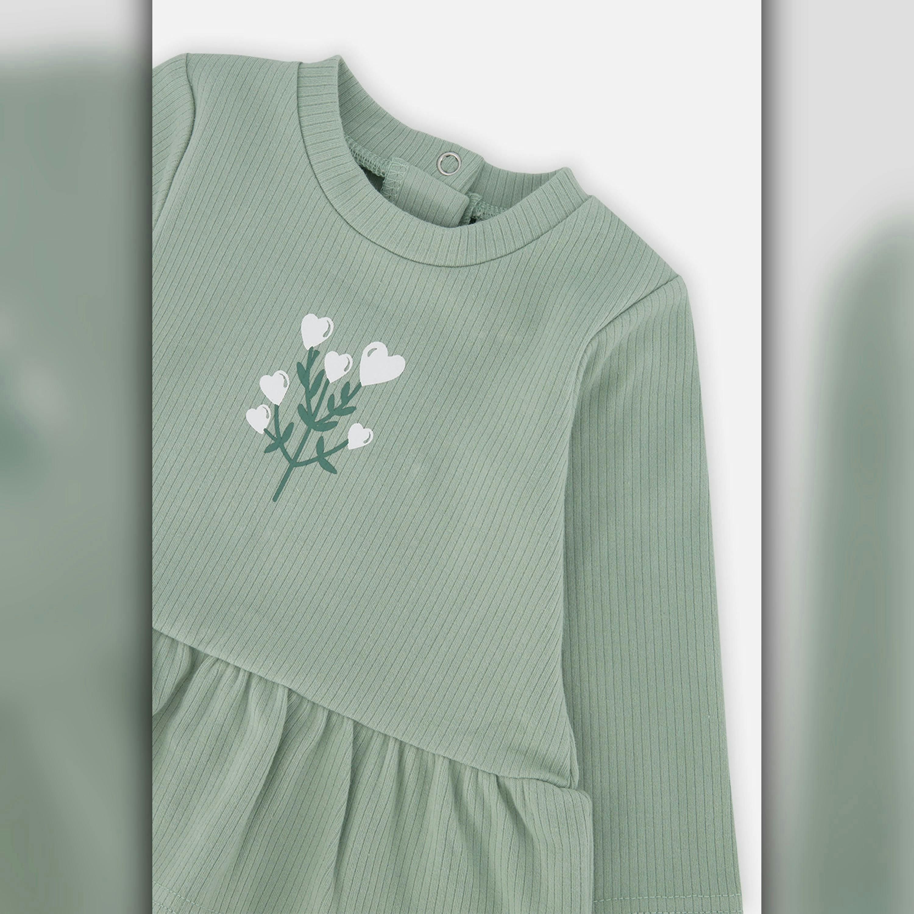 Organic Cotton Peplum Tunic And Legging Set Green And Beige Heart Print , view 3 of 4