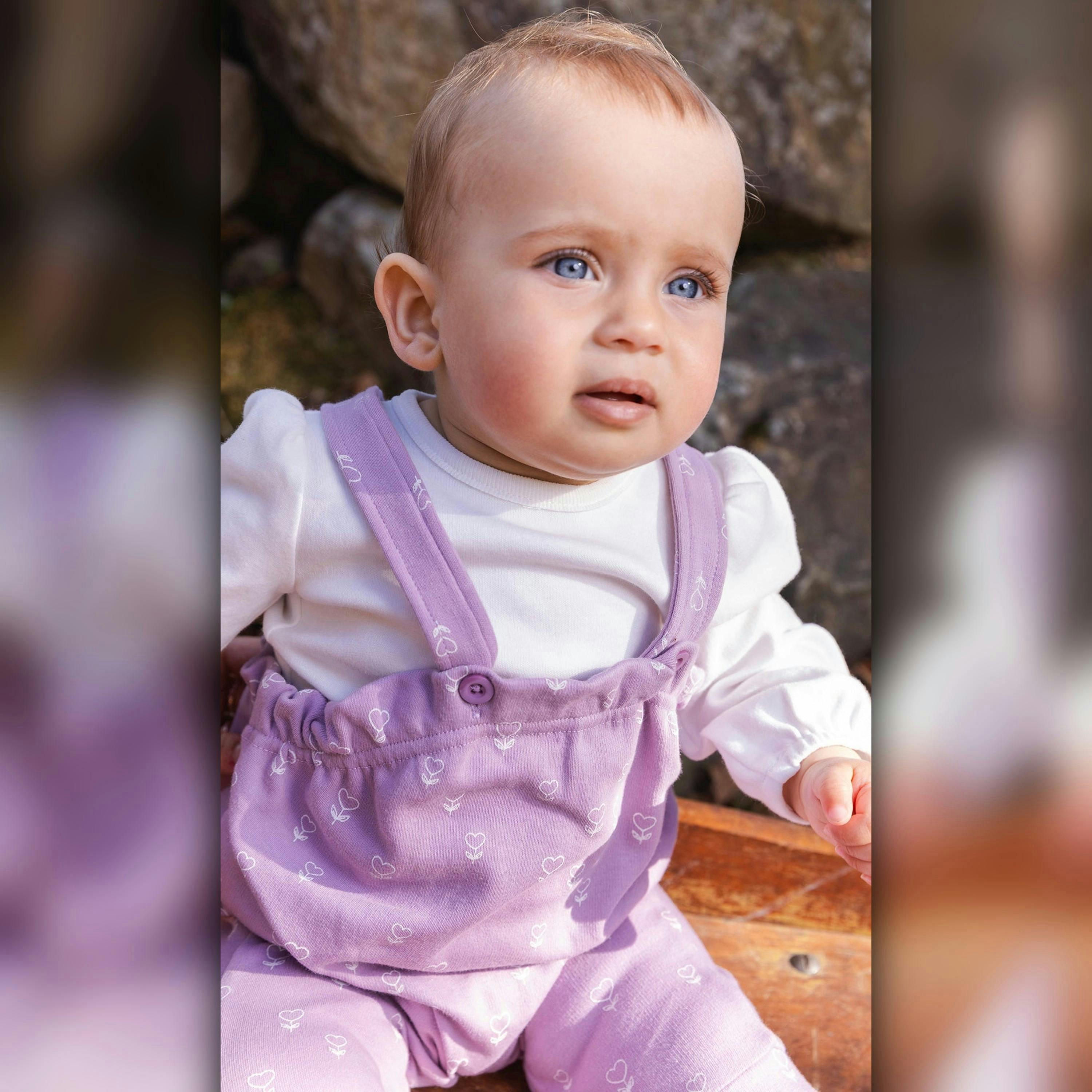 Organic Cotton Onesie And Overall Set Purple Floral Print , view 2 of 4
