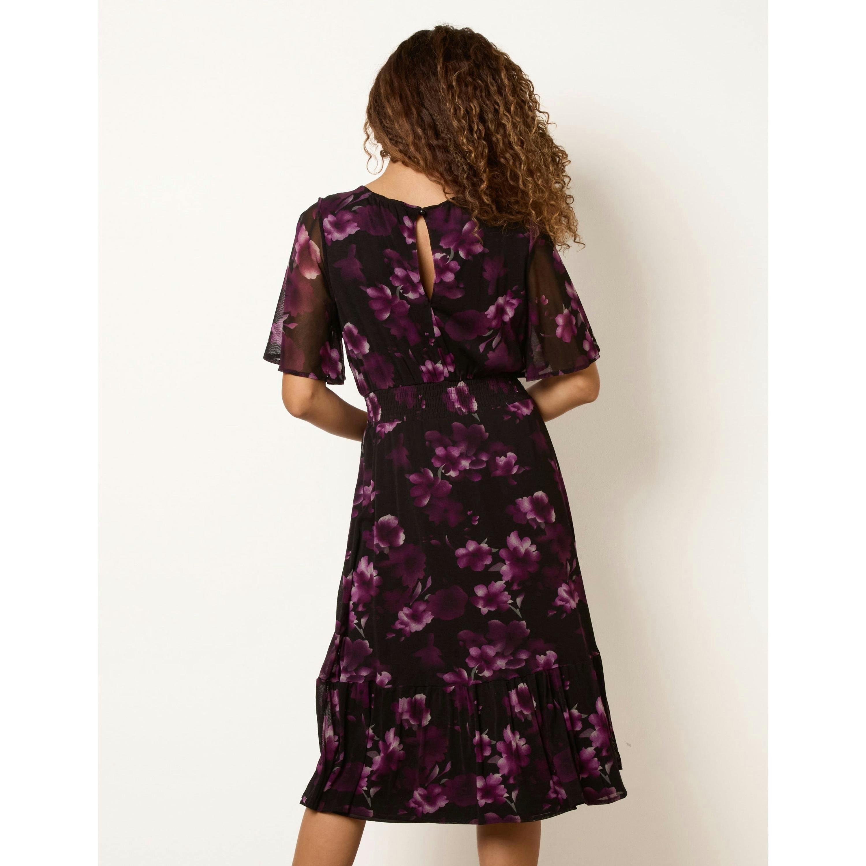 Blue Vanilla Mesh Floral Crew Midi Dress  in Black , view 2 of 4